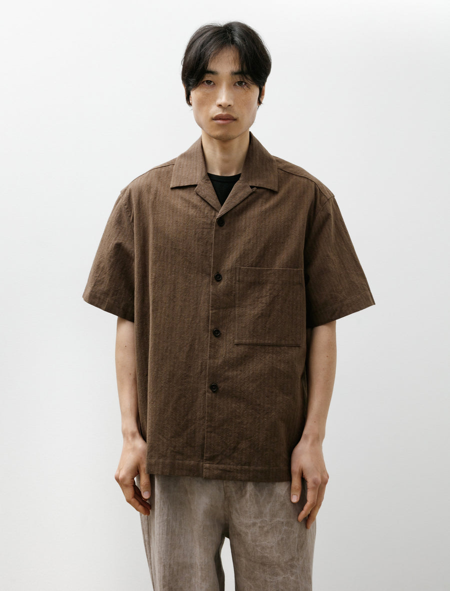 Short Sleeve Shirt Hemp/Cotton Stripe Charcoal Dark Olive - Image 1