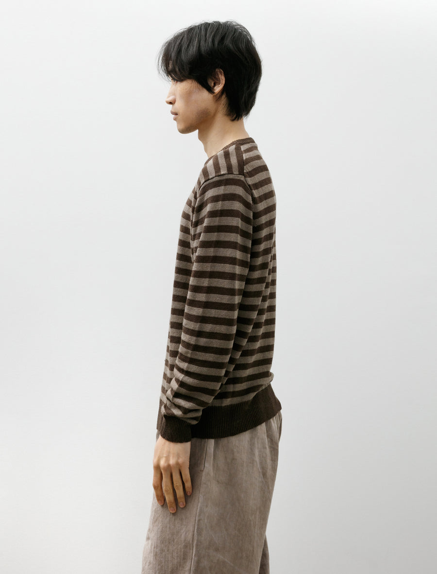 Thin Stripe Sweater Linen Brown Taupe - Image 3