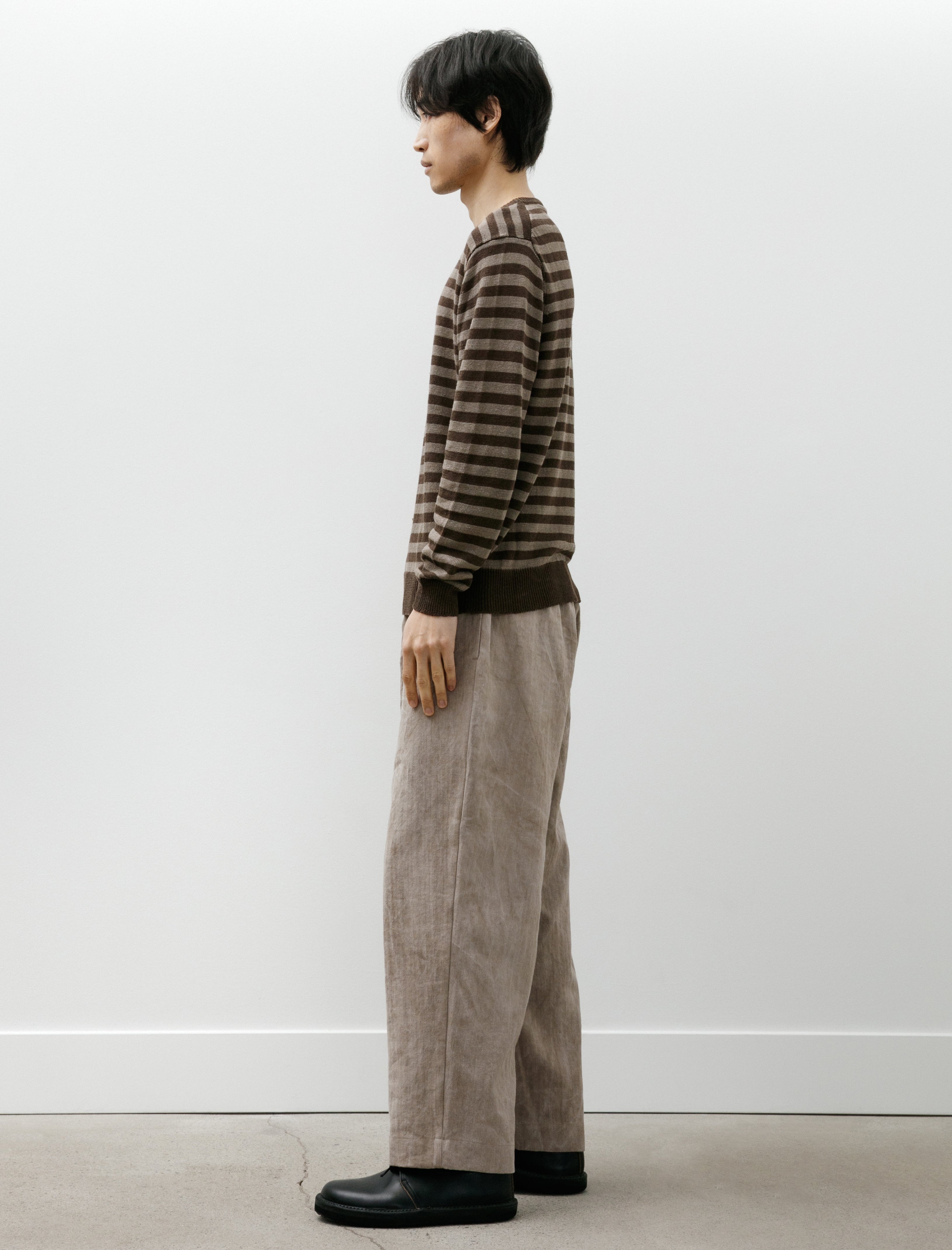 Evan Kinori Thin Stripe Sweater Linen Brown Taupe