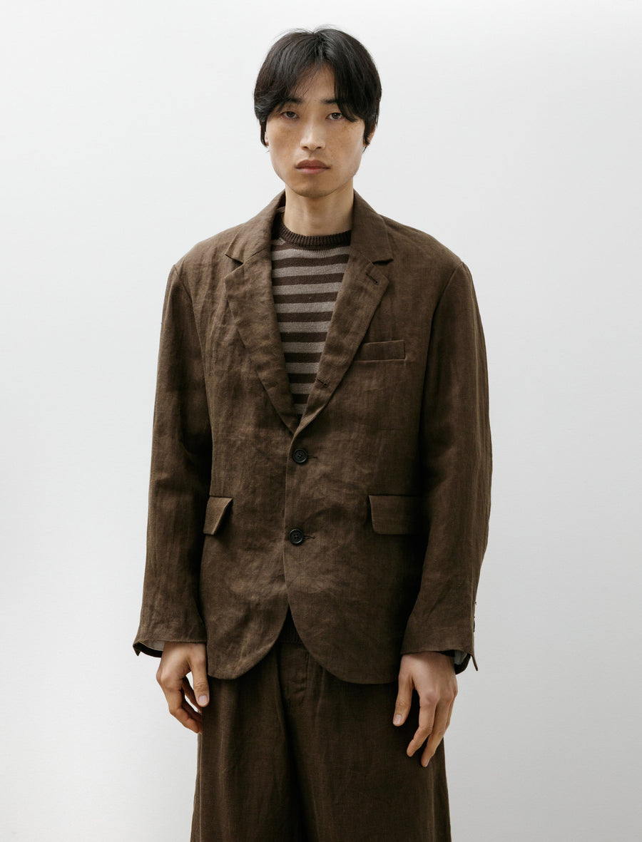 Three Button Jacket Sumi Ink Hemp Twill Dark Olive - Image 1