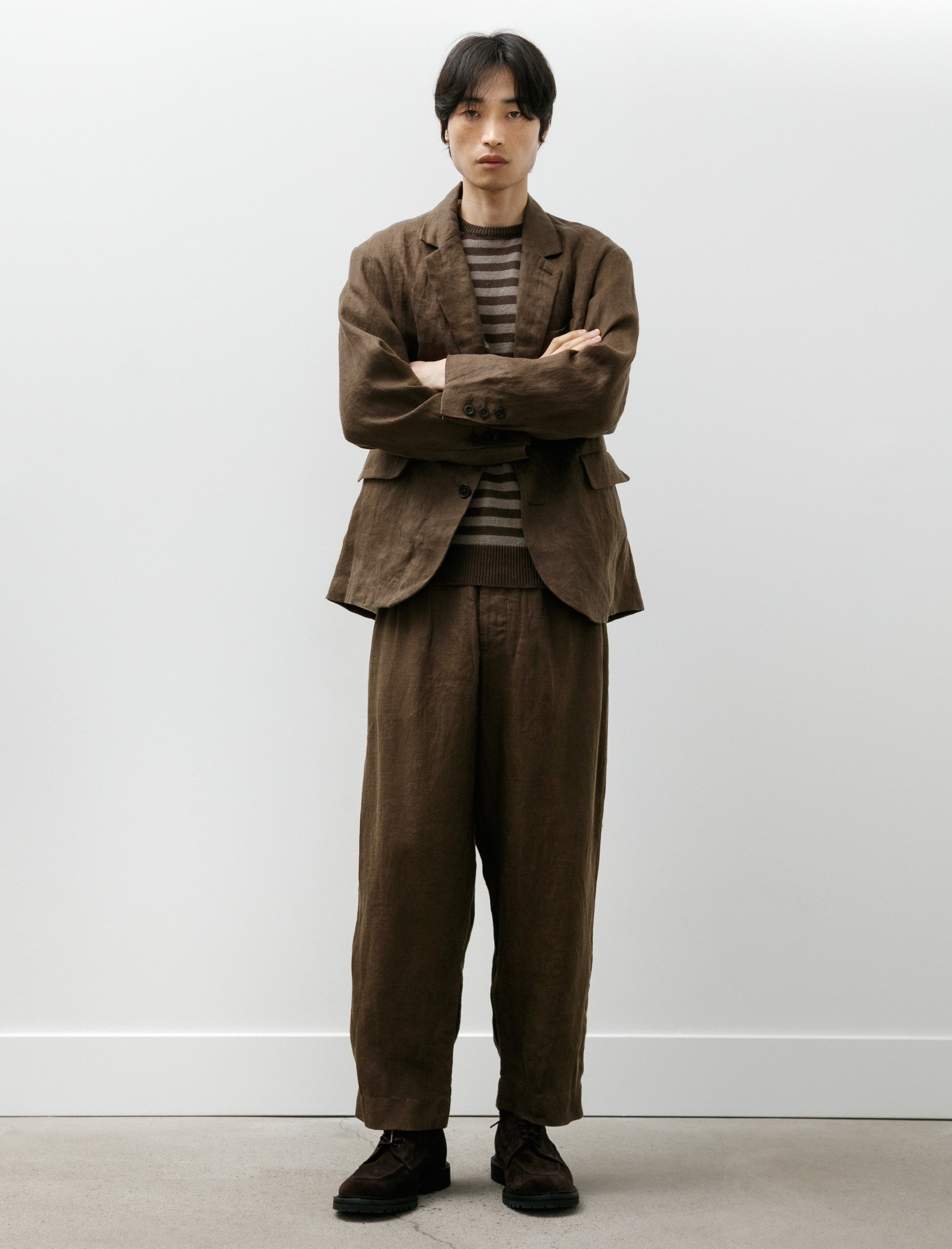 Evan Kinori Three Button Jacket Sumi Ink Hemp Twill Dark Olive