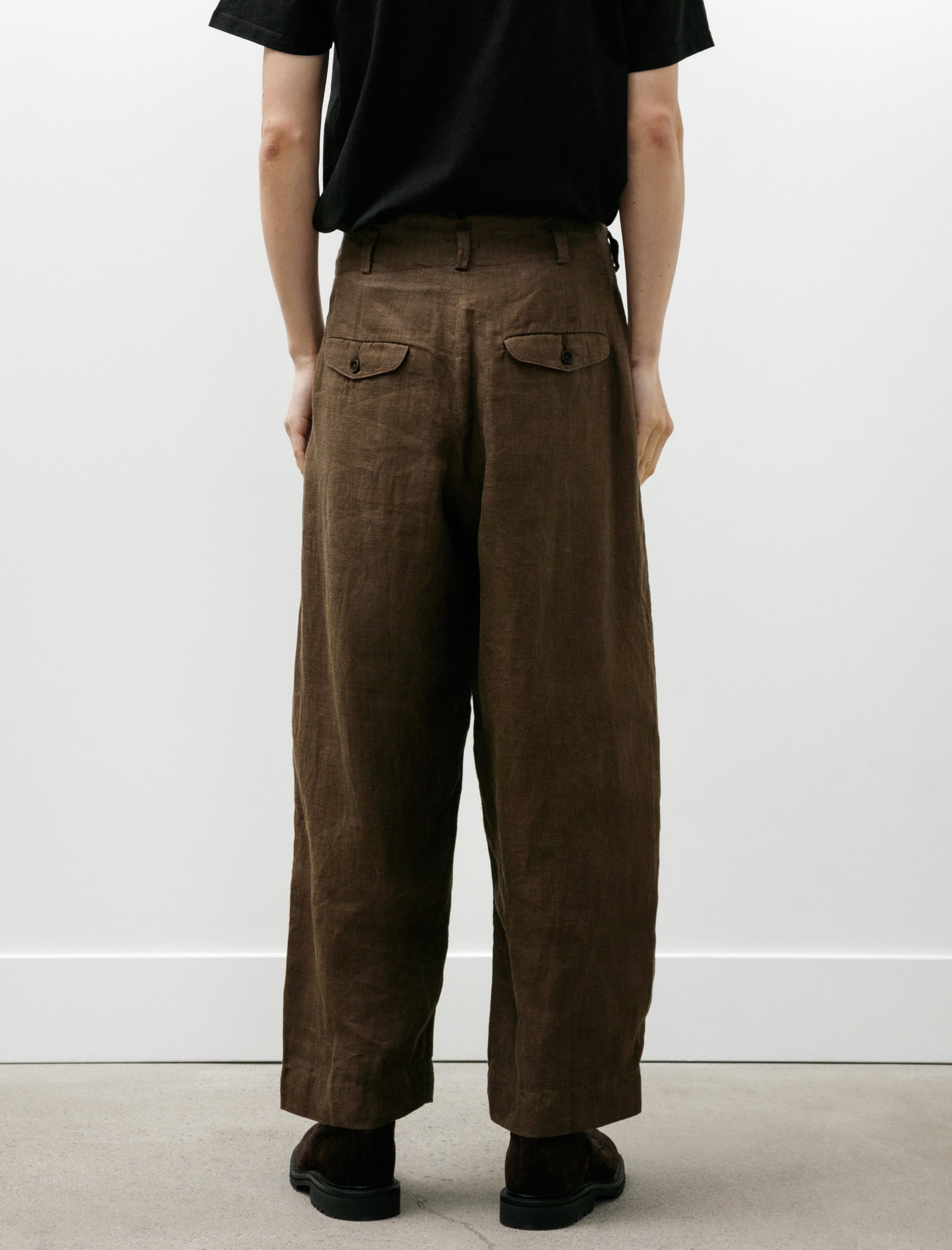 Evan Kinori Two Pleat Pant Sumi Ink Hemp Twill Dark Olive