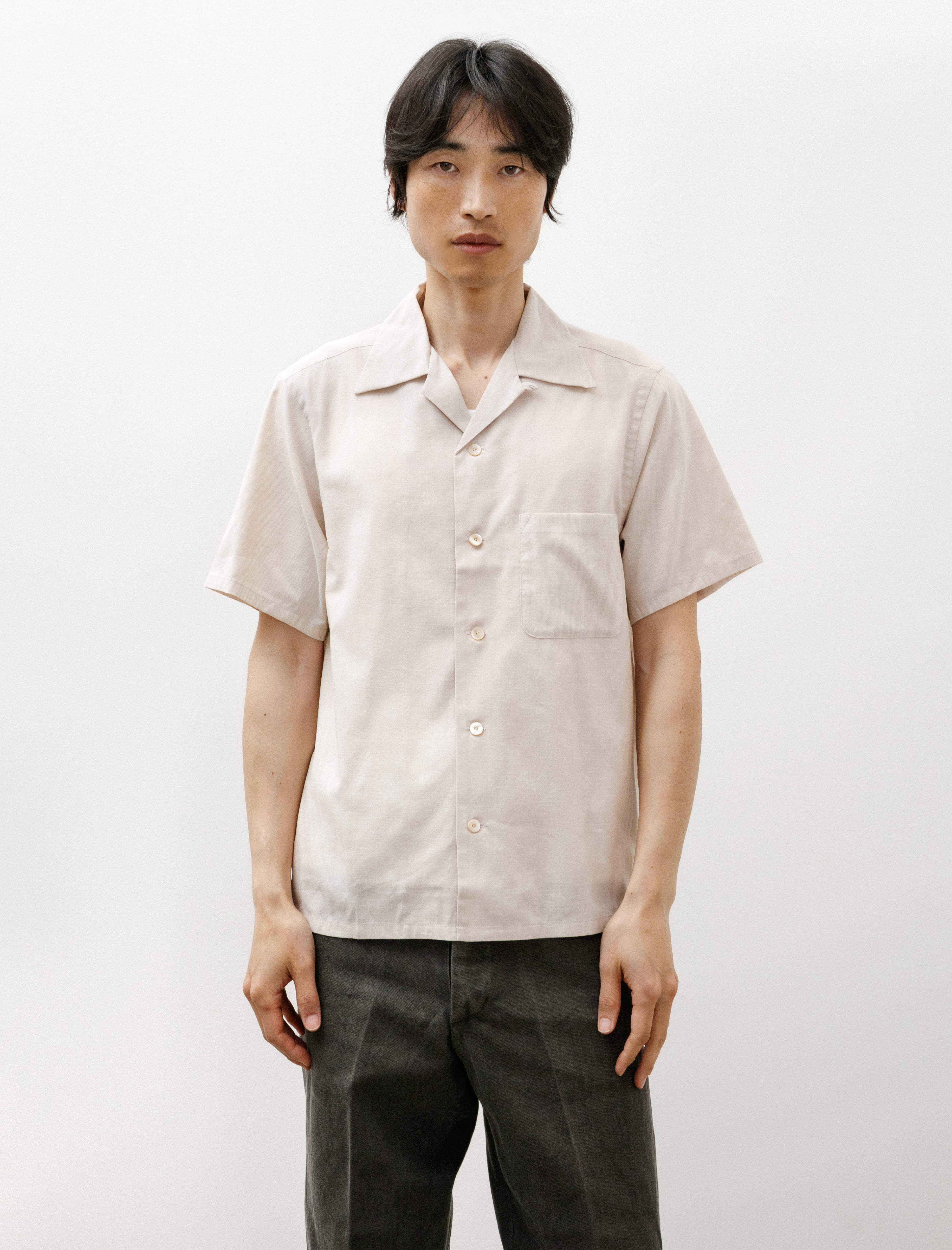 Taiga Takahashi Lot 113 Open Collar Shirt Akitasugi Beige