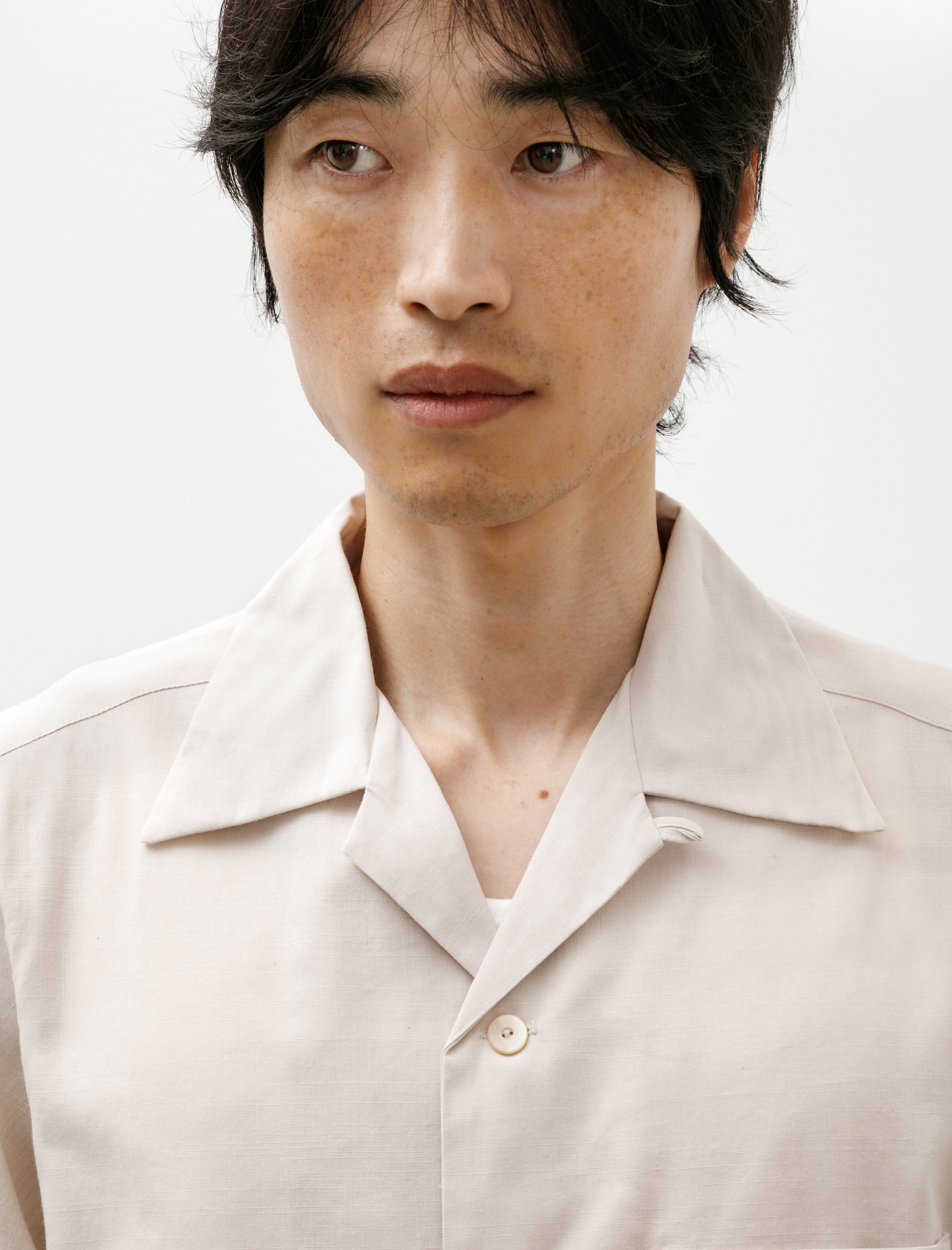 Taiga Takahashi Lot 113 Open Collar Shirt Akitasugi Beige