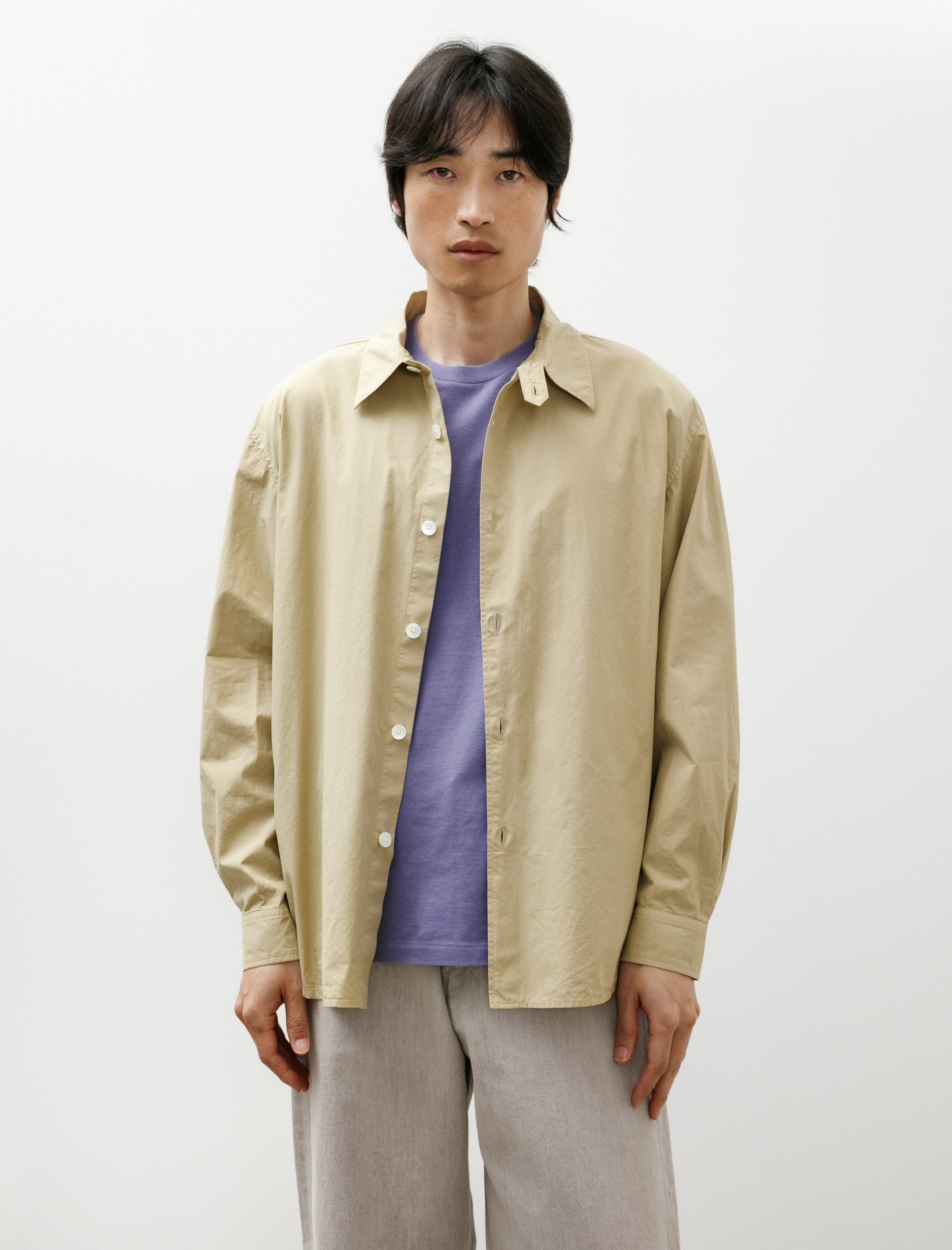 Auralee Garment-Dyed Finx Shuttle Weather Shirt Khaki Beige