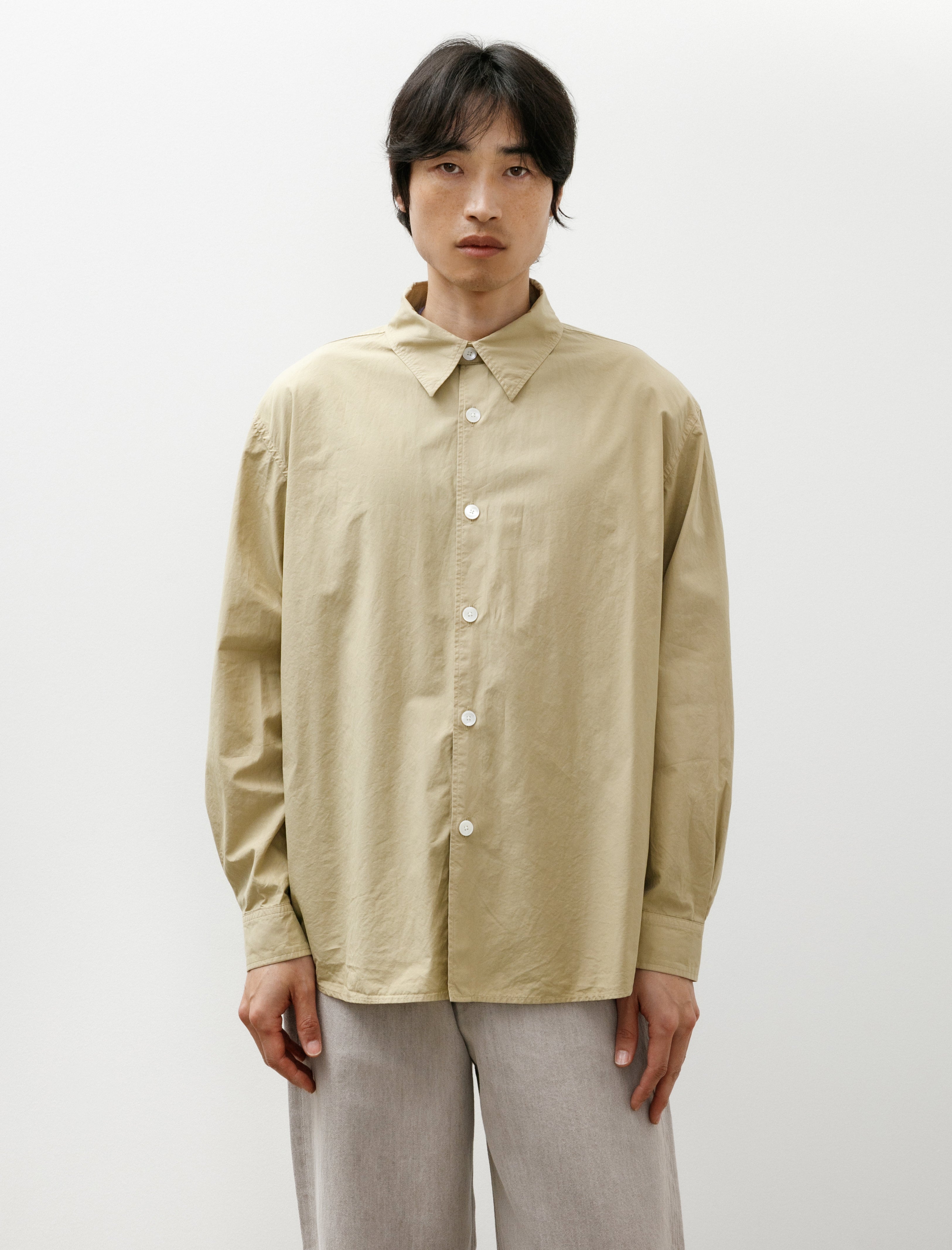 Auralee Garment-Dyed Finx Shuttle Weather Shirt Khaki Beige
