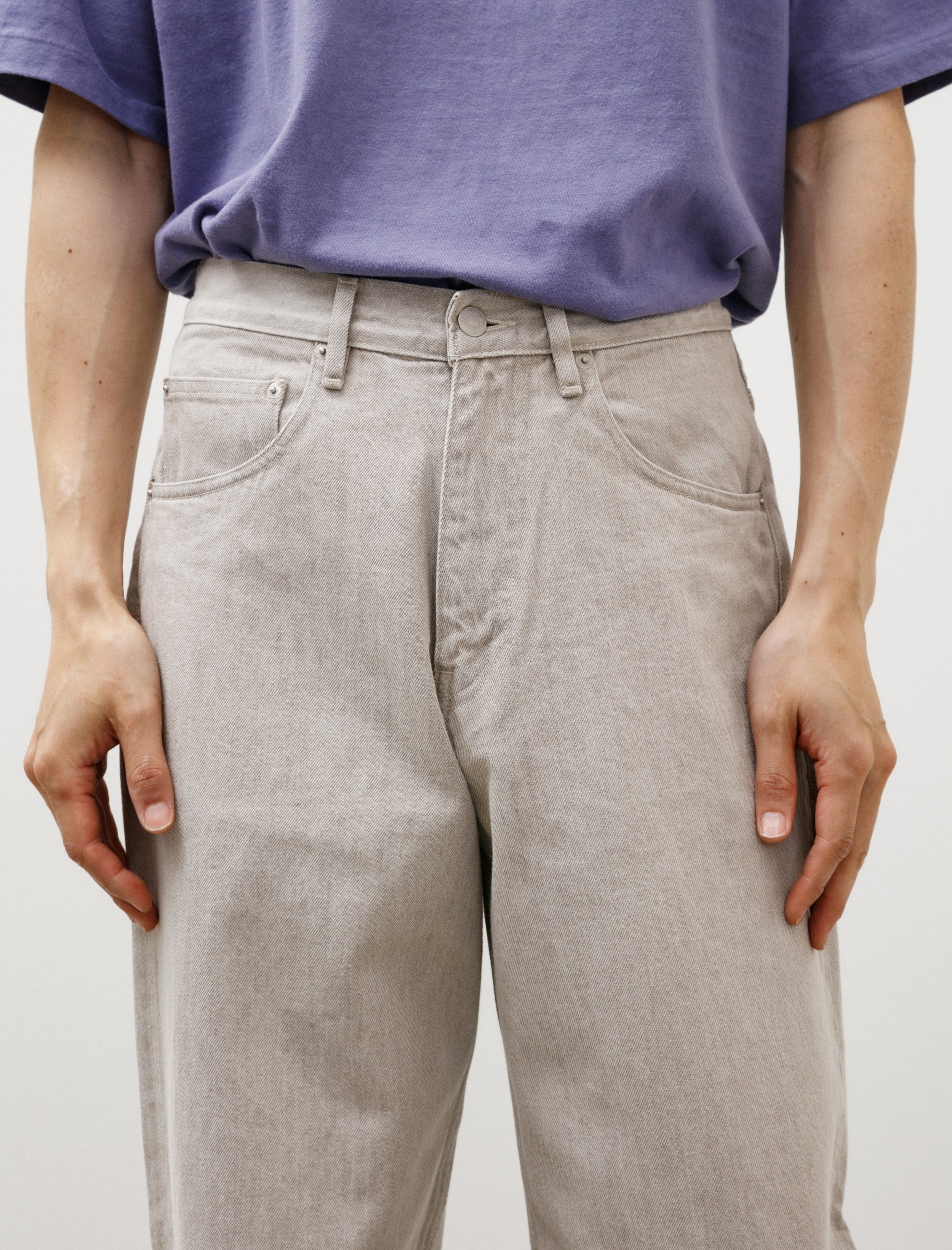 Auralee Faded Hard Twist Brown Denim Wide Pants Light Grey