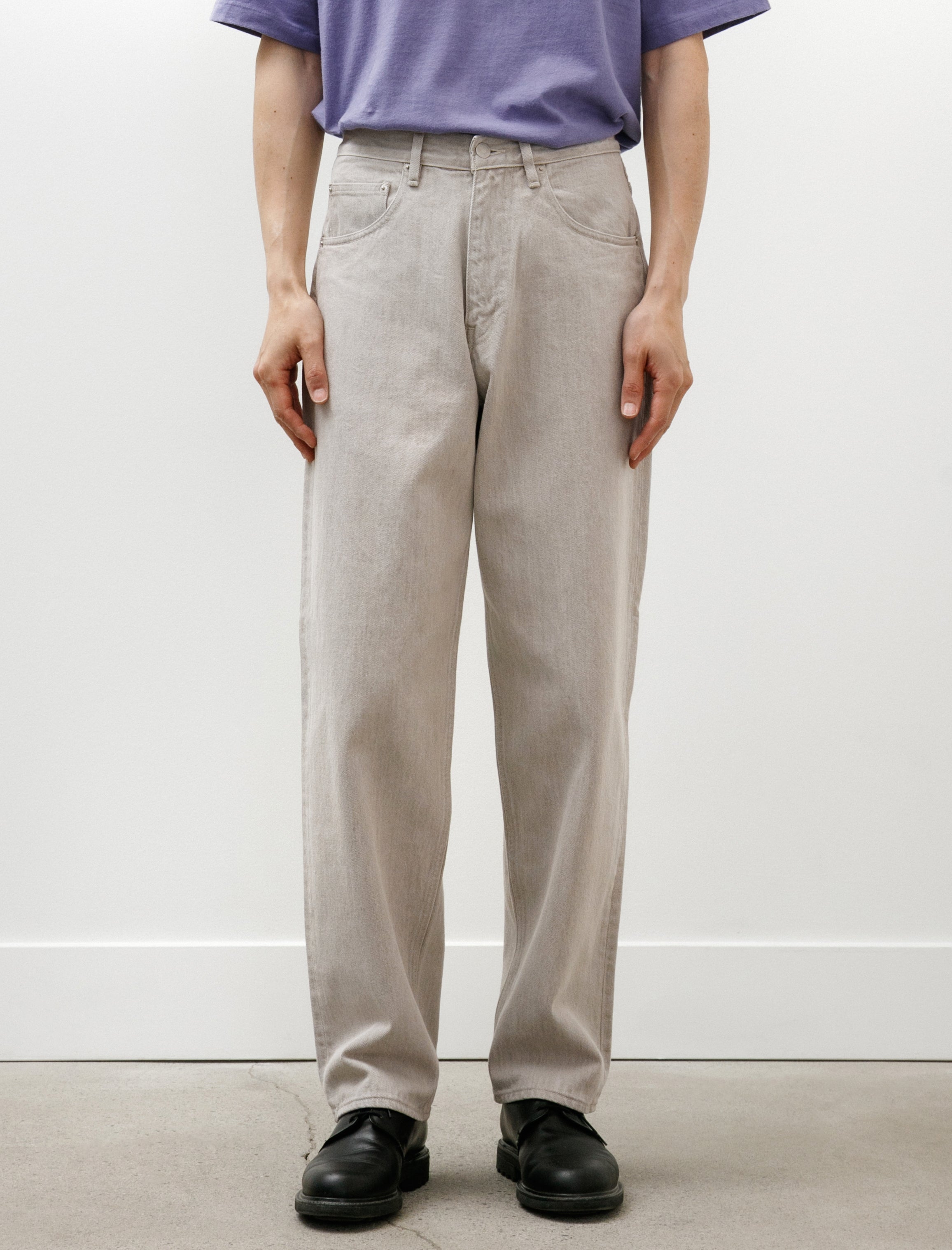 Auralee Faded Hard Twist Brown Denim Wide Pants Light Grey