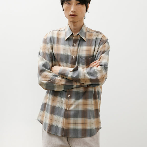 Auralee Super Light Wool Check Shirt Light Brown Check – Neighbour