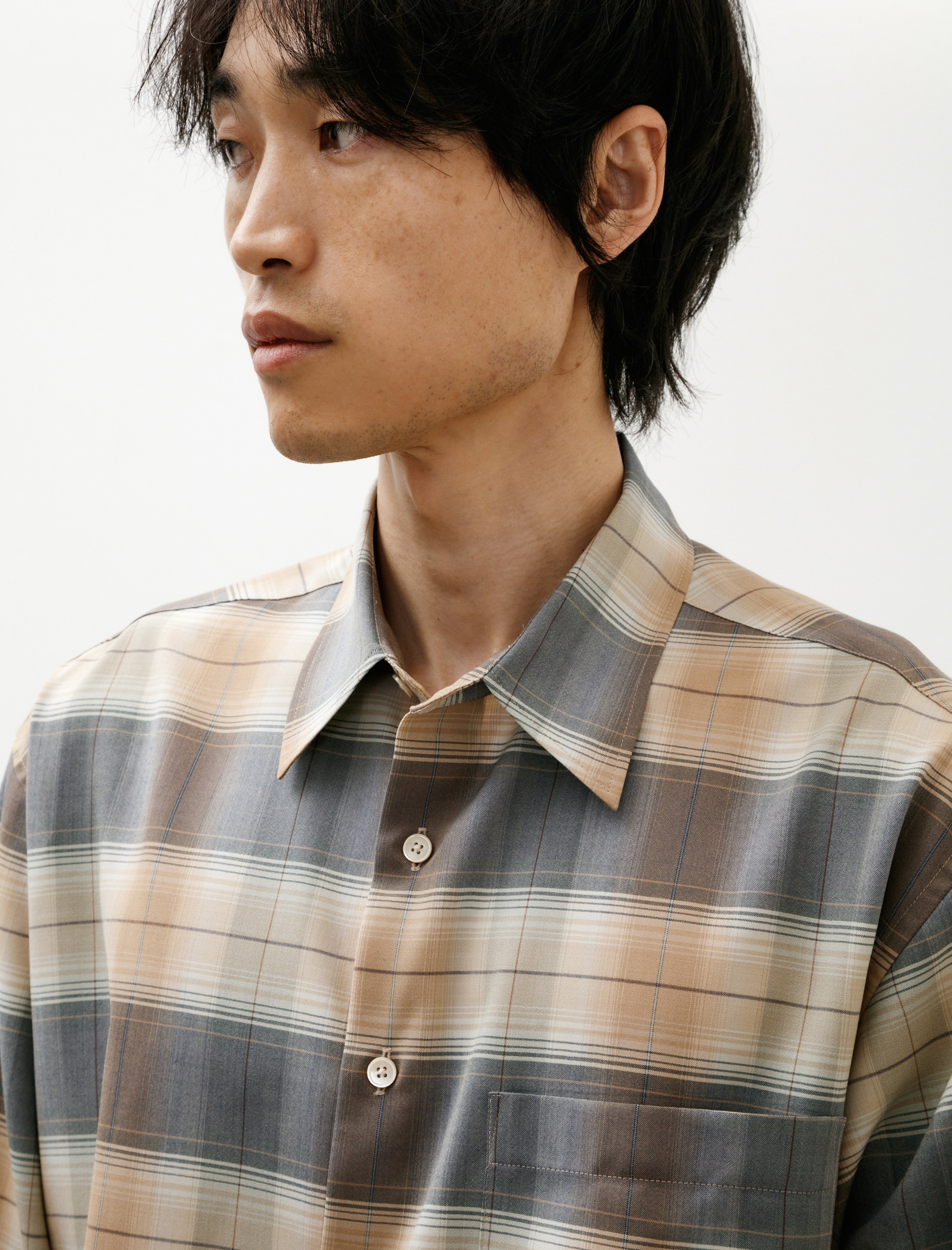 Auralee Super Light Wool Check Shirt Light Brown Check – Neighbour