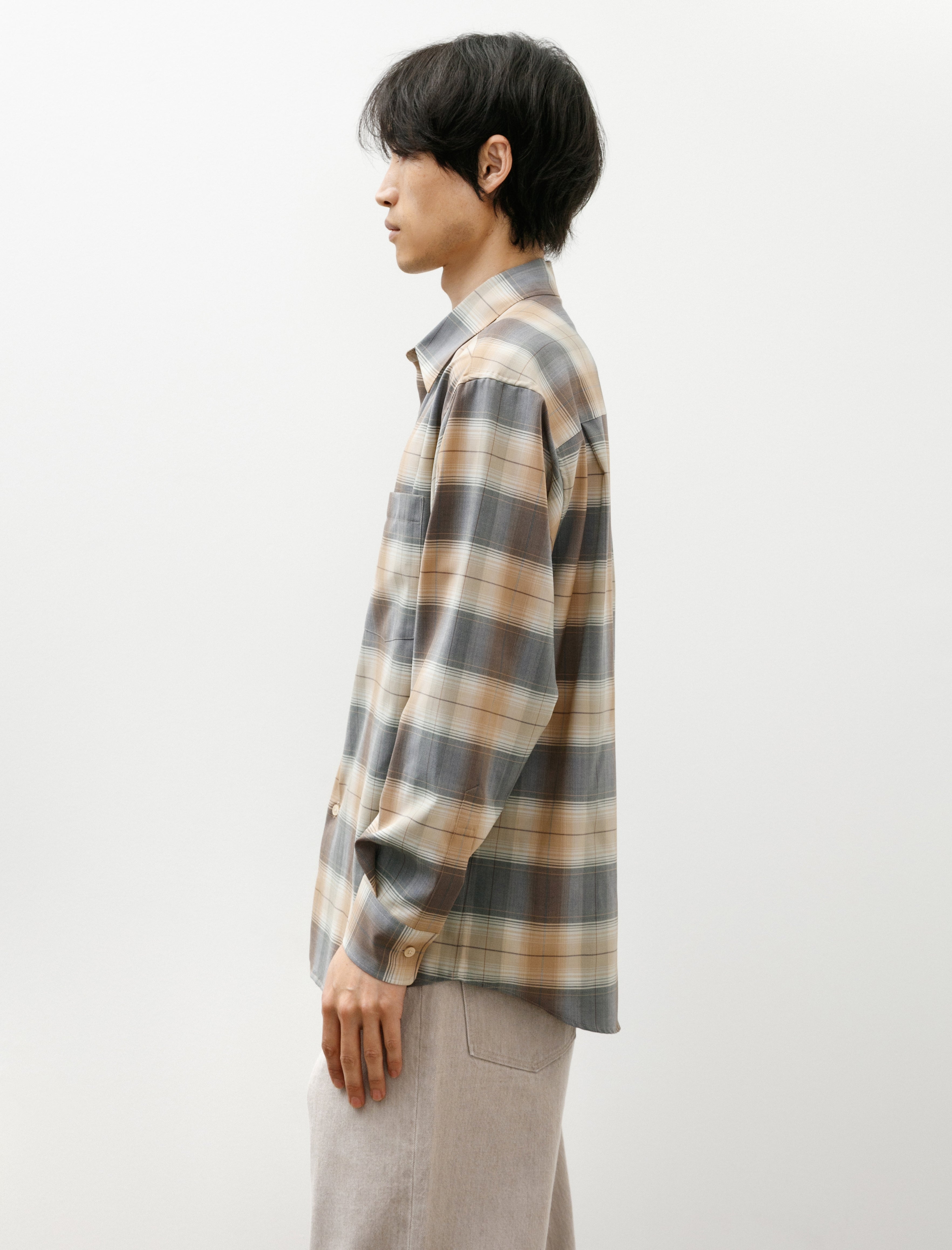 Auralee Super Light Wool Check Shirt Light Brown Check