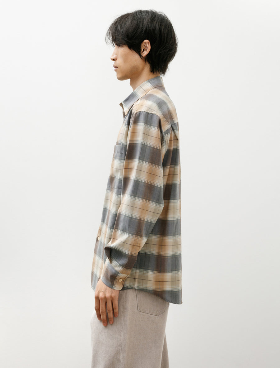 Super Light Wool Check Shirt Light Brown Check - Image 3