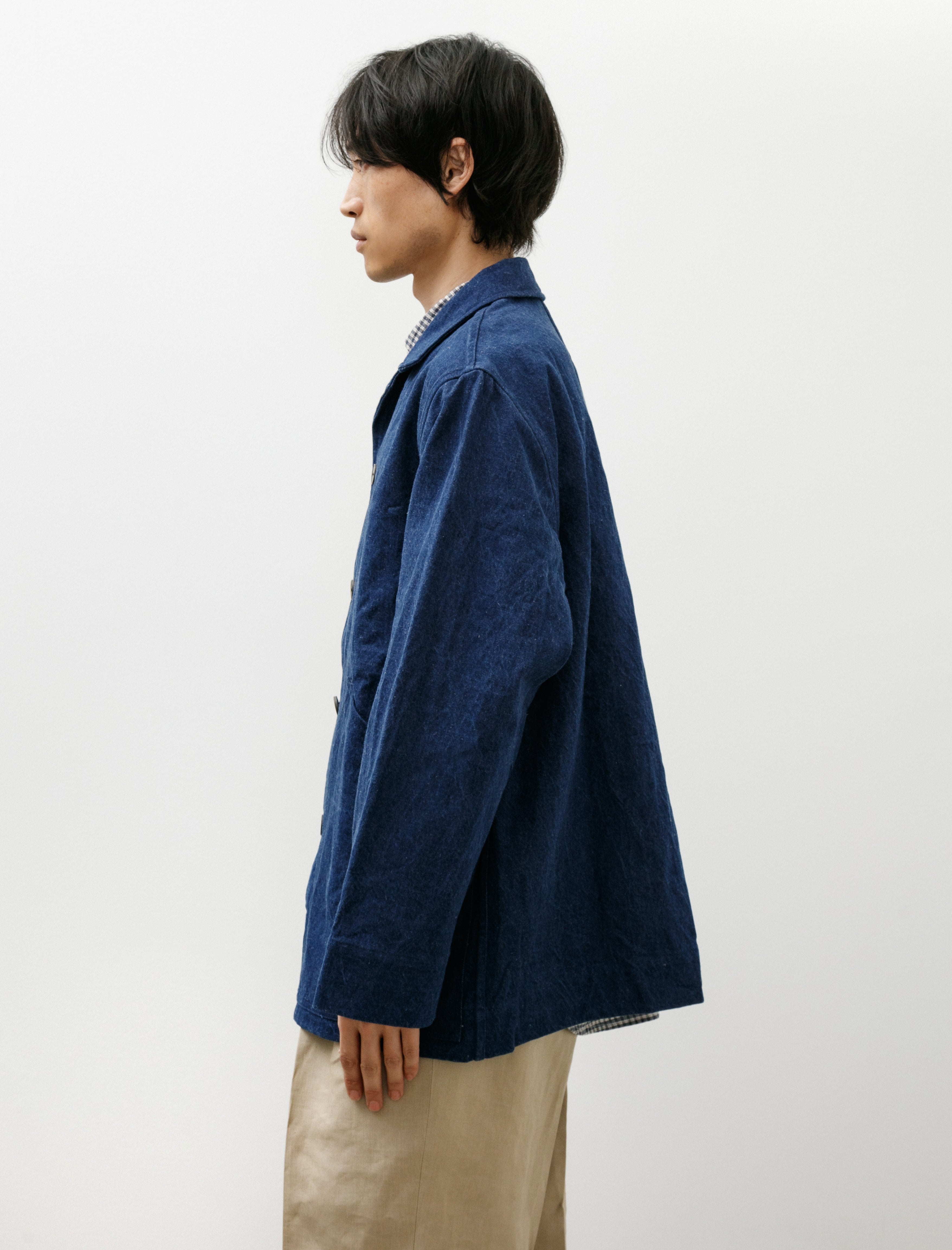 Oliver Church Big Jacket Cotton Linen Indigo Denim
