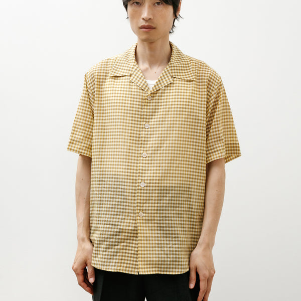 Auralee Airy Light Cotton Check Half Sleeved Shirt Mustard Gingham