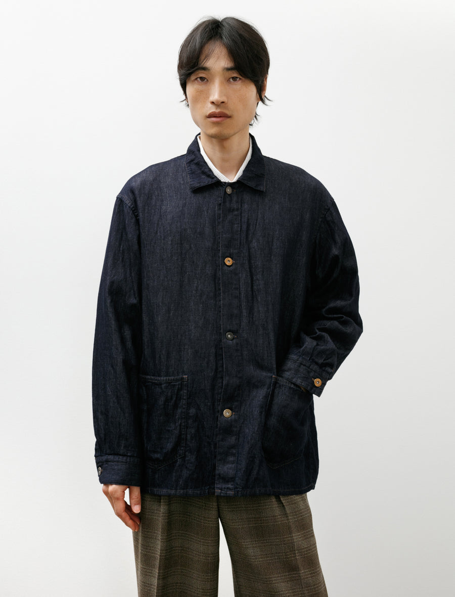 Denim Shirt Jacket Cotton Linen Silk Indigo - Image 1
