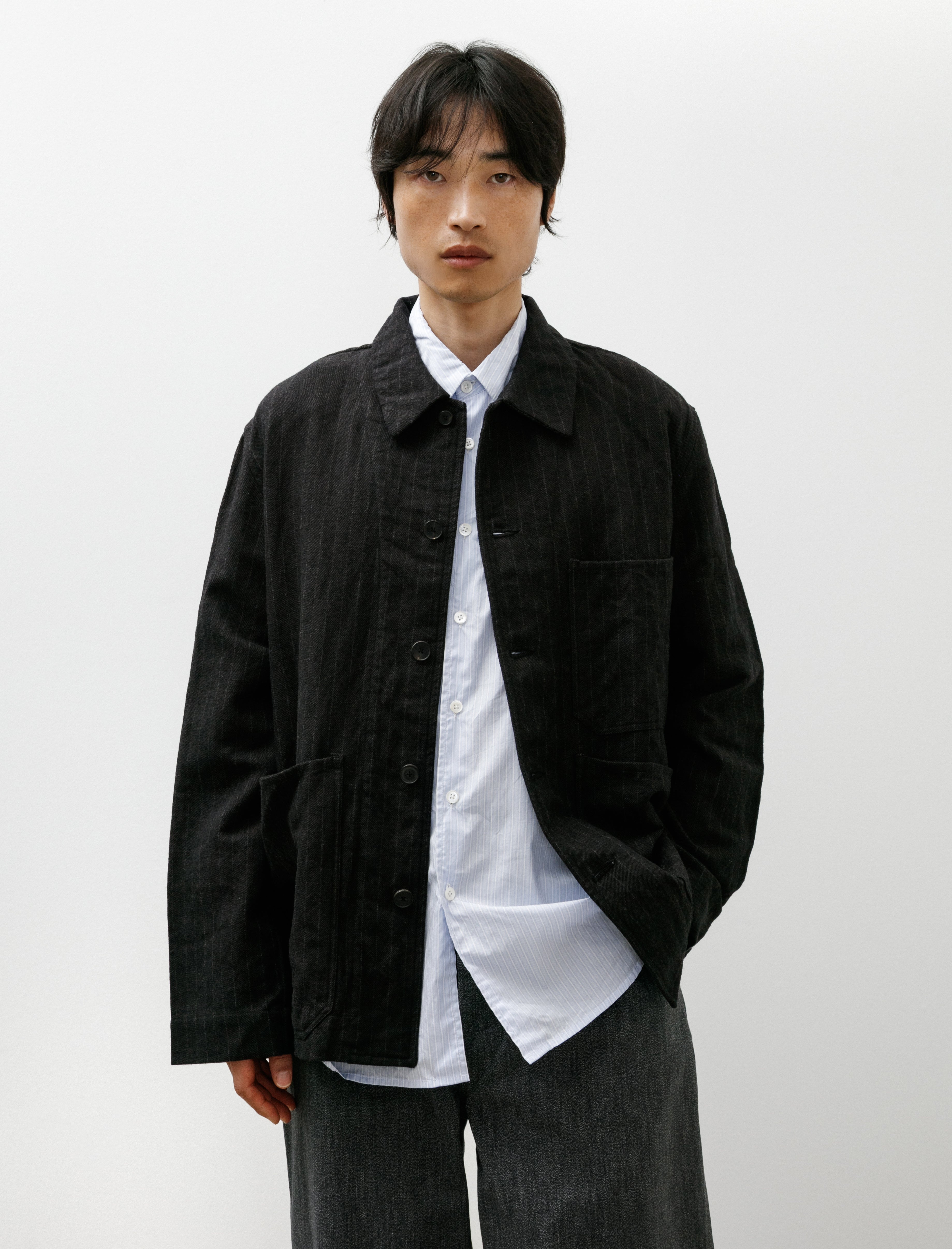 Oliver Church 3 Pocket Jacket Vintage Japanese Wool Linen Black