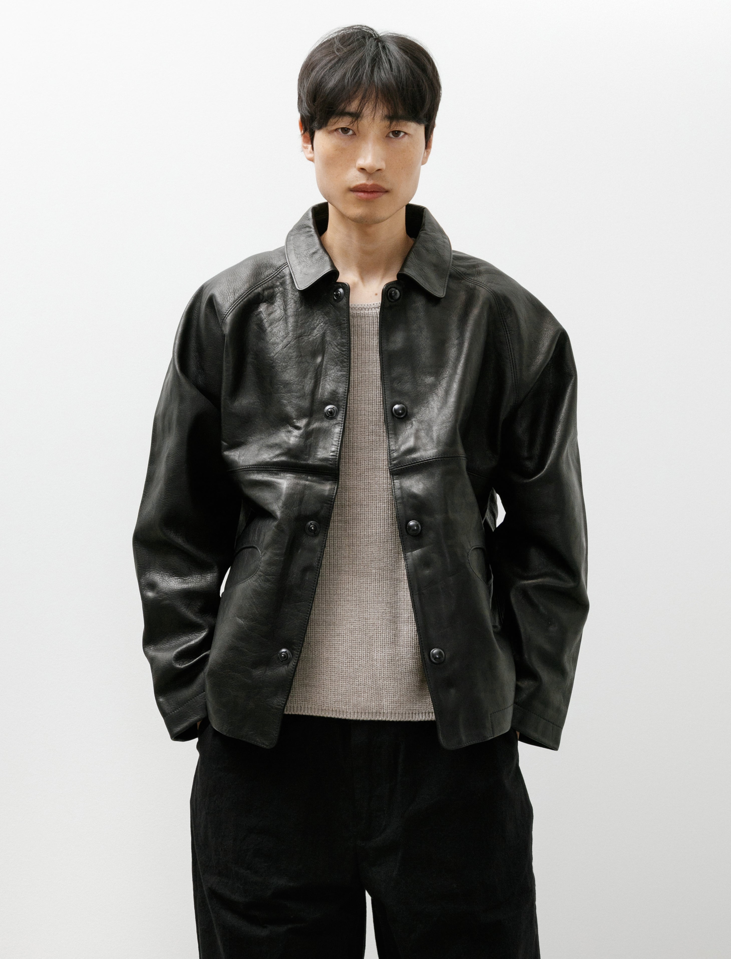 MAN-TLE R21 Leather-3 Boat Shirt Black Hide