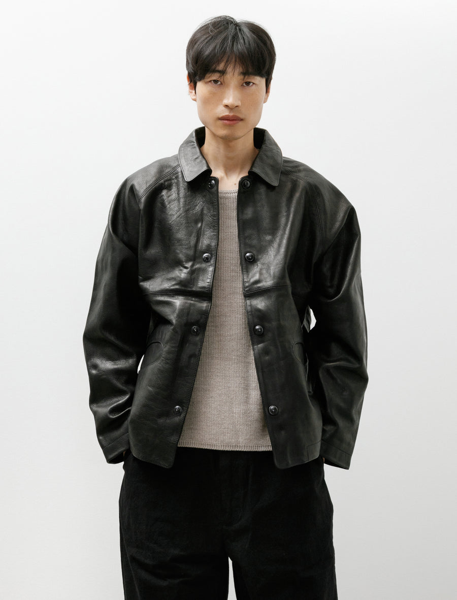 R21 Leather-3 Boat Shirt Black Hide - Image 1