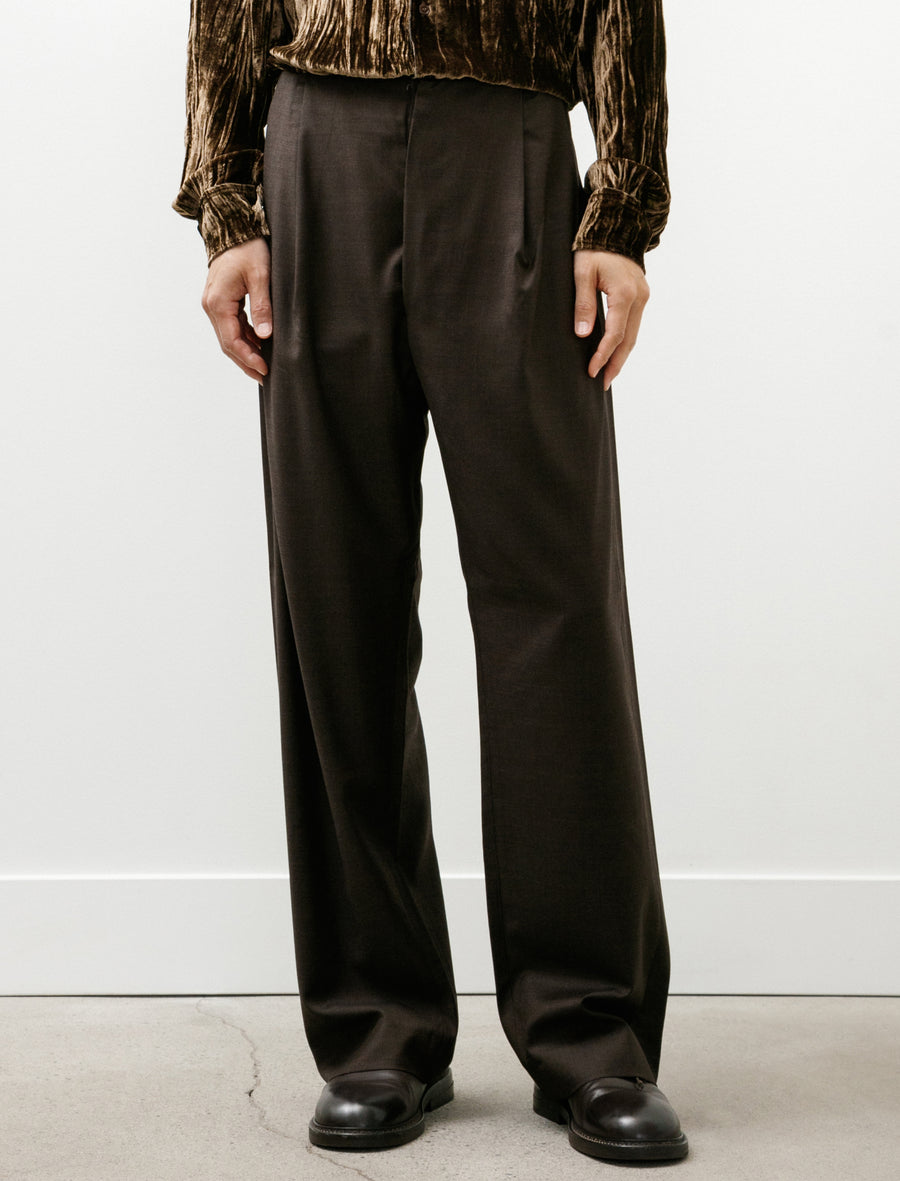 No.343 Fine Wool Pleated Trousers Brown - Image 4