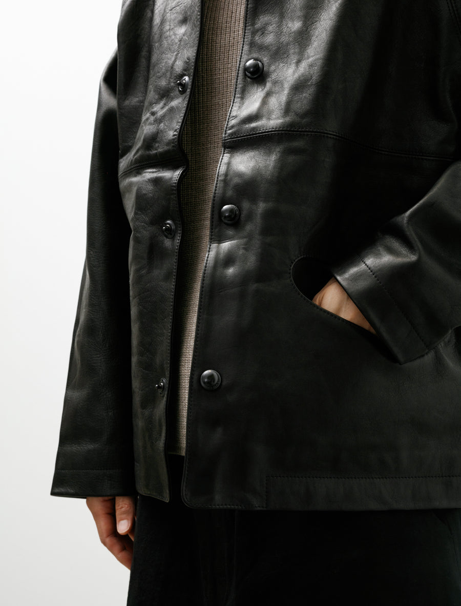 R21 Leather-3 Boat Shirt Black Hide - Image 5