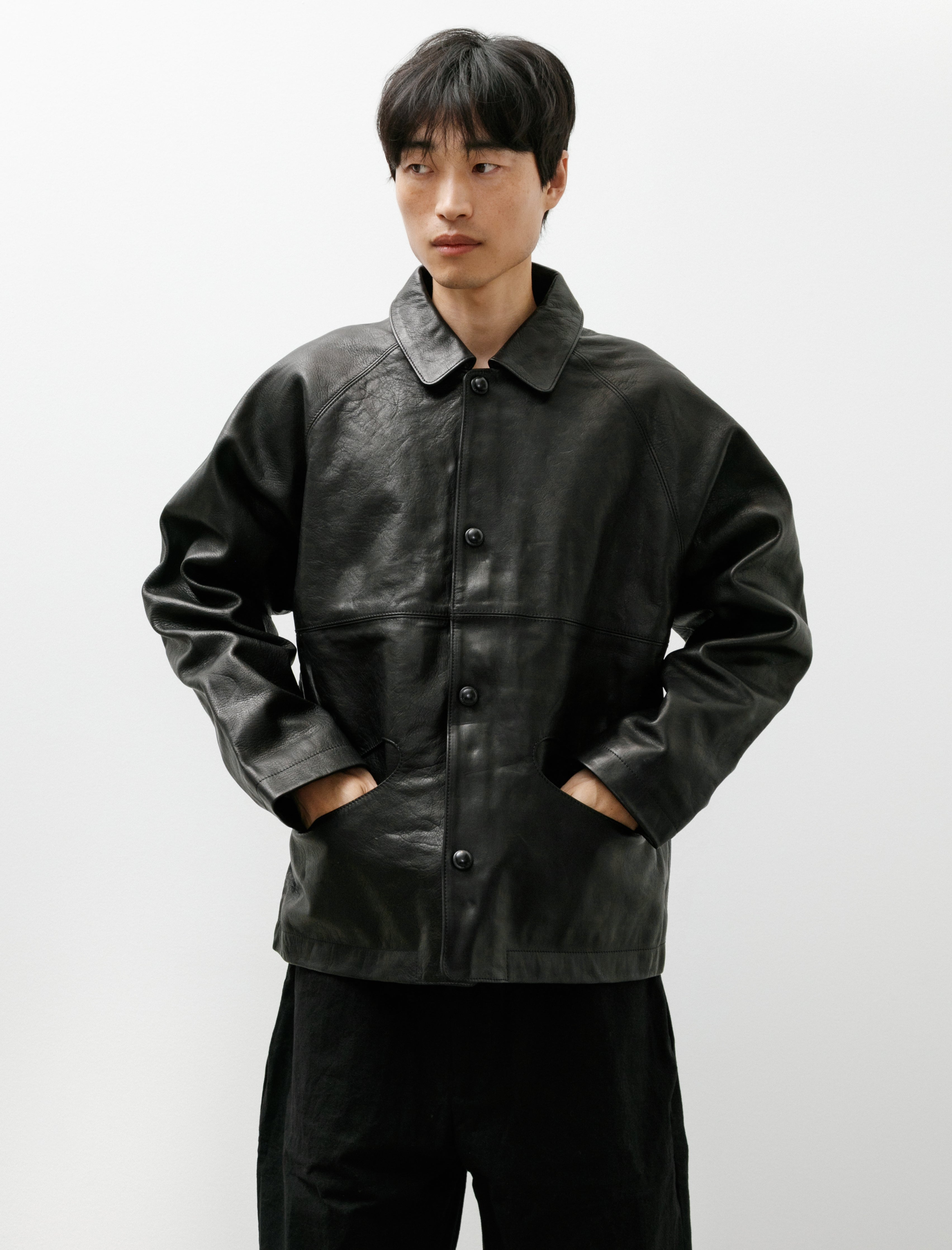 MAN-TLE R21 Leather-3 Boat Shirt Black Hide