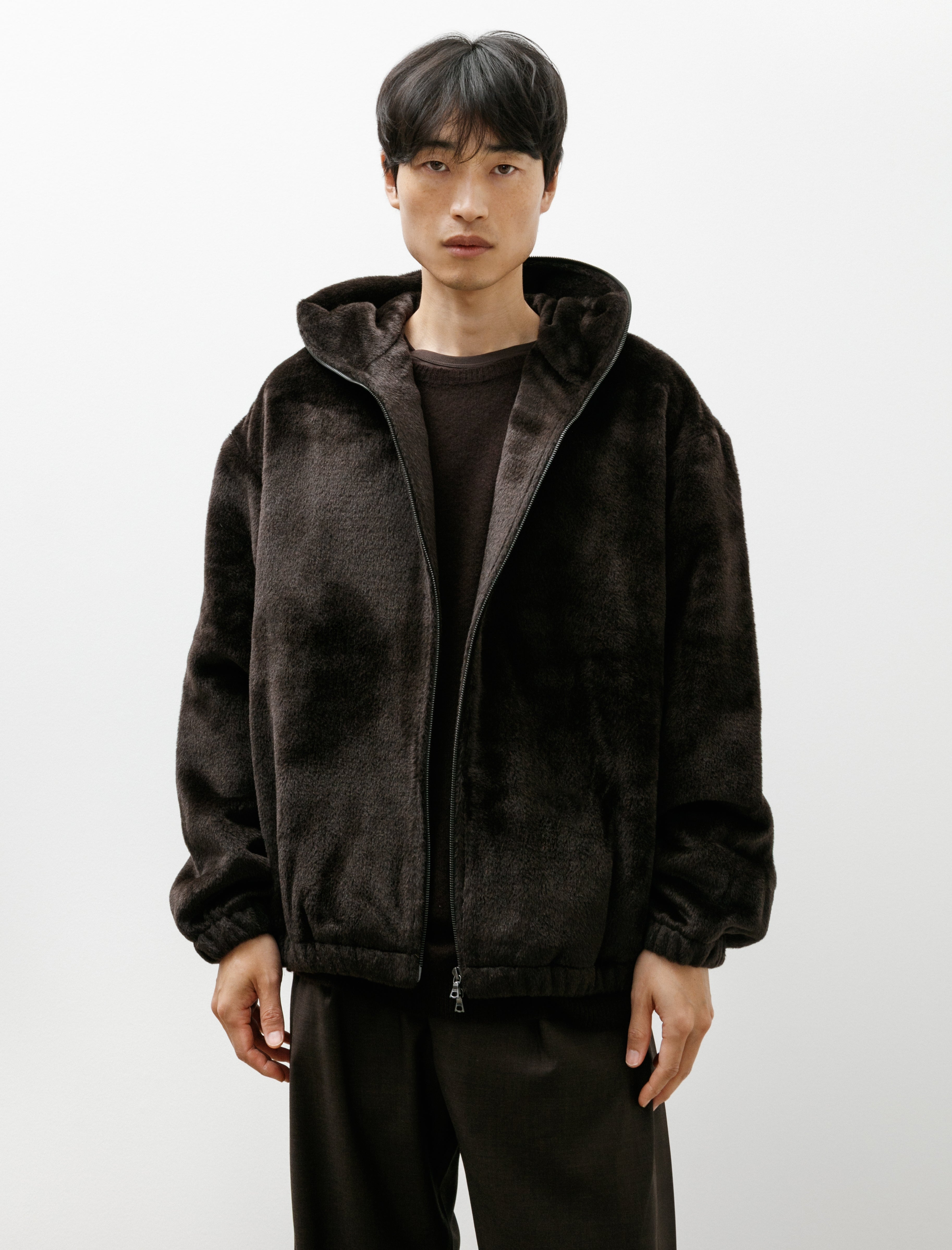 Gabriela Coll No.216 Suri Alpaca Hooded Zipper Jacket Brown