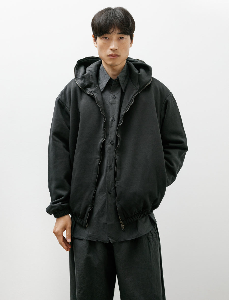 No.216 Fleece Hooded Zipper Jacket Black - Image 4