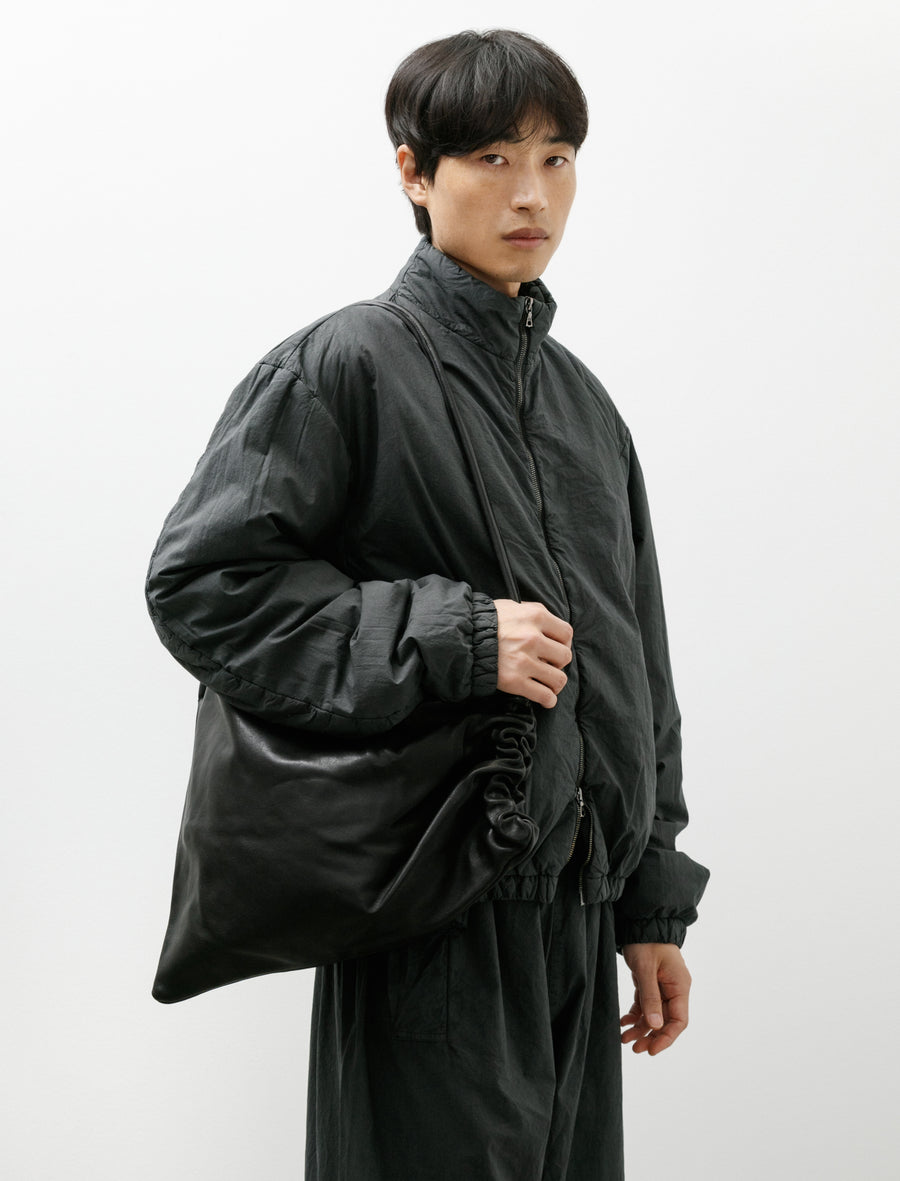 No.131 Leather Gathered Crossed Bag Black Lambskin - Image 3