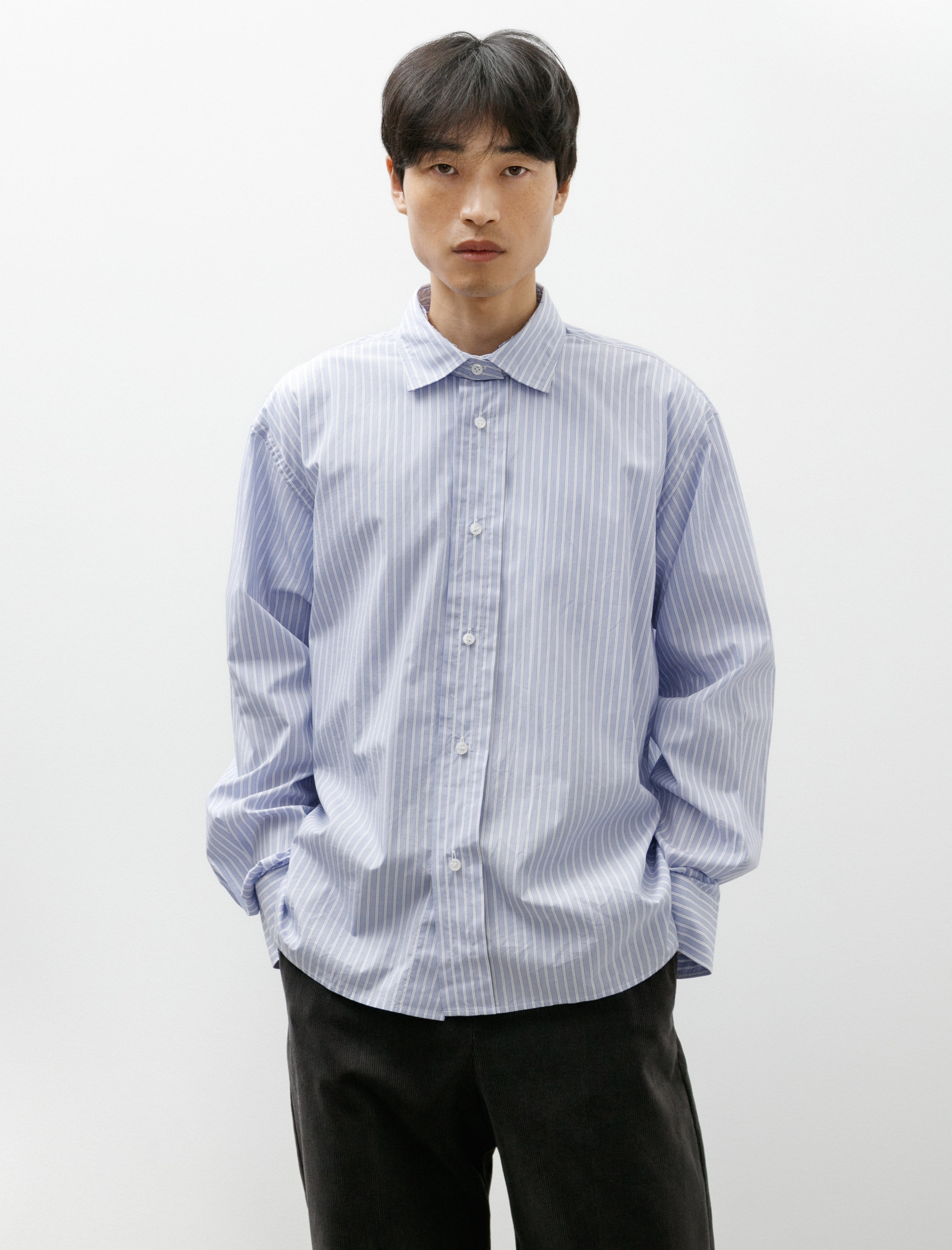 Salon C. Lundman Double Collar Shirt Clear Blue Stripe