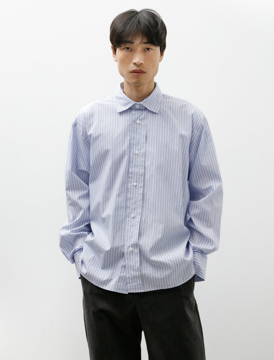 Double Collar Shirt Clear Blue Stripe - Image 1