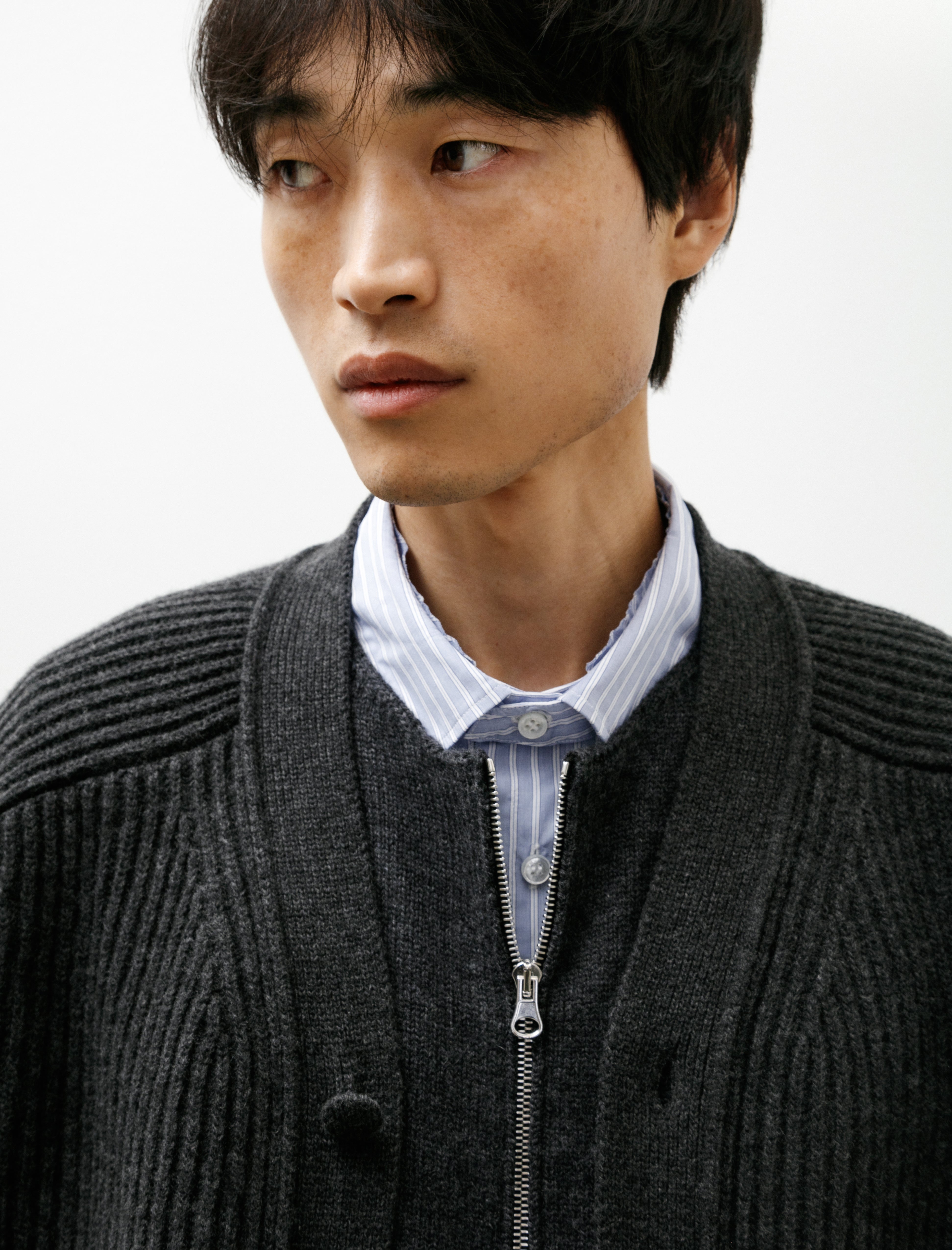 Salon C. Lundman Ribbed Cardigan Wool Cashmere Grey