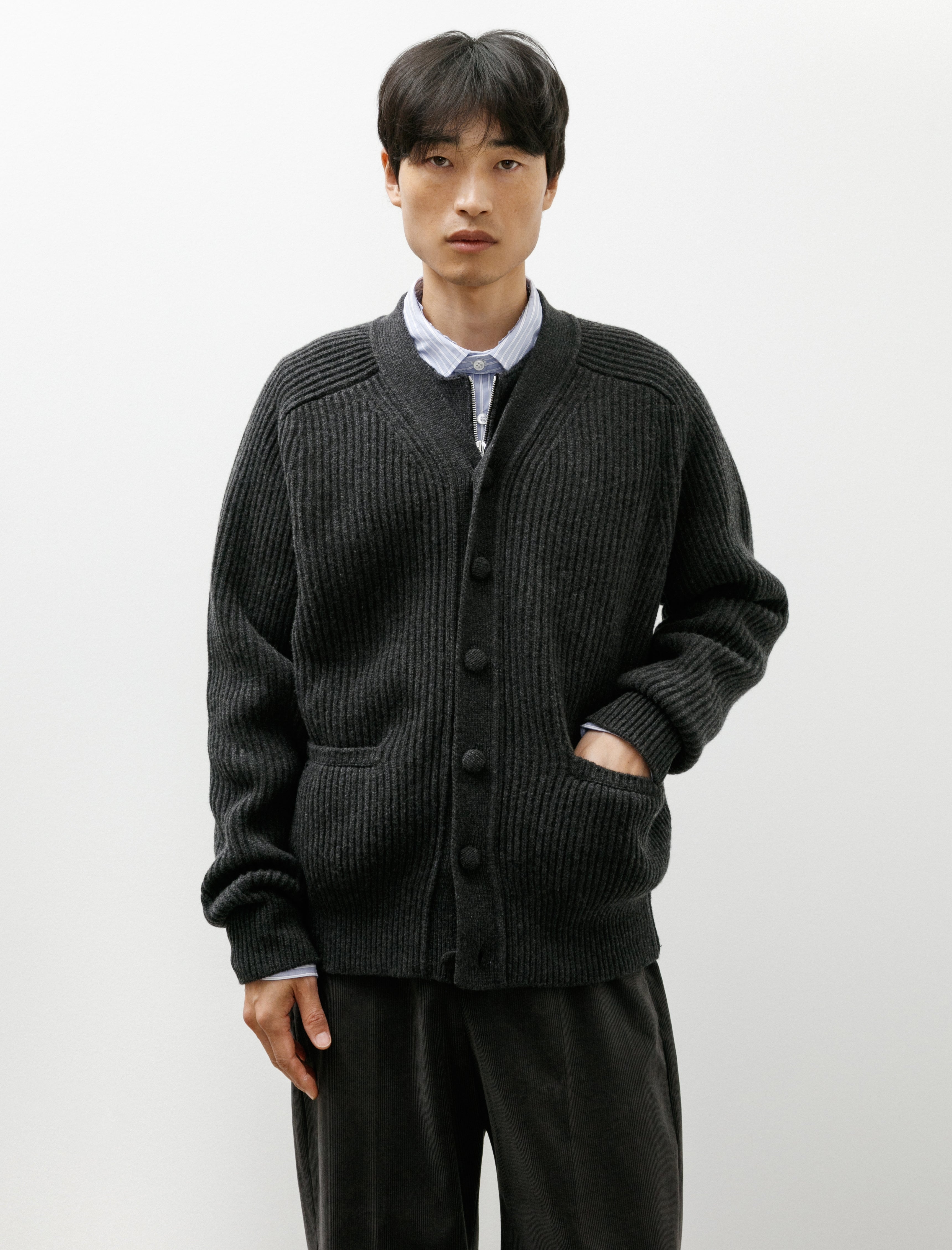 Salon C. Lundman Ribbed Cardigan Wool Cashmere Grey