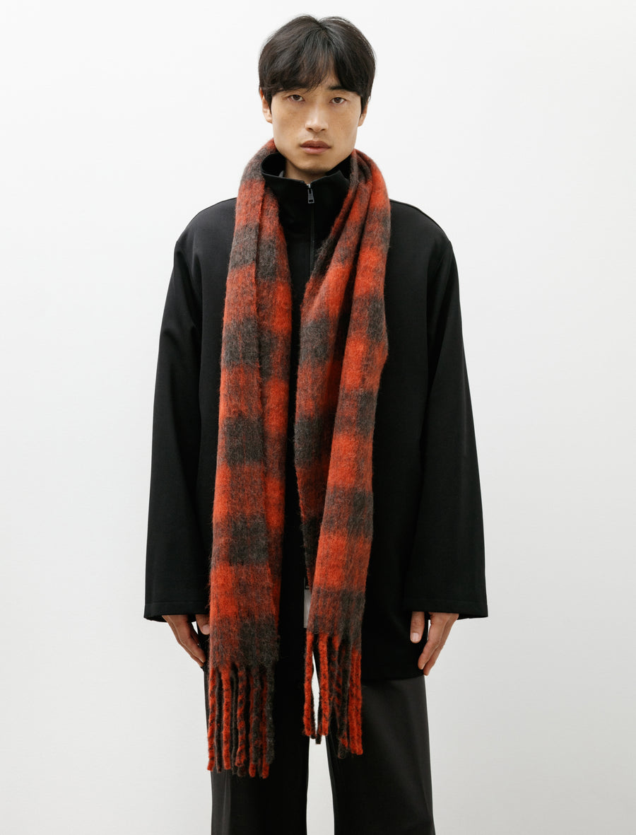 Estate Scarf Burnt Red Plaid Fuzzy Alpaca - Image 1