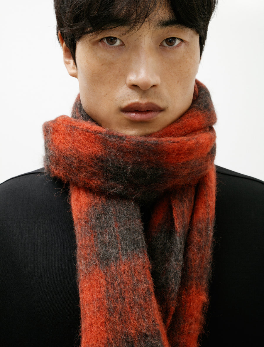 Estate Scarf Burnt Red Plaid Fuzzy Alpaca - Image 2