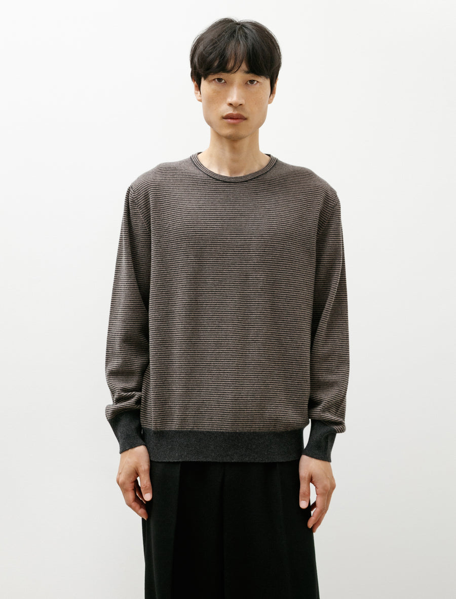 Feeder Stripe Crew Merino Cashmere Taupe Charcoal - Image 1