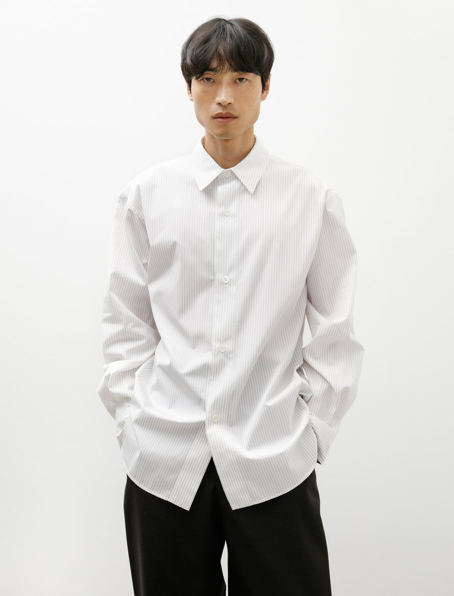 Relaxed Shirt Pencil Cotton Stripe White Olive - Image 1