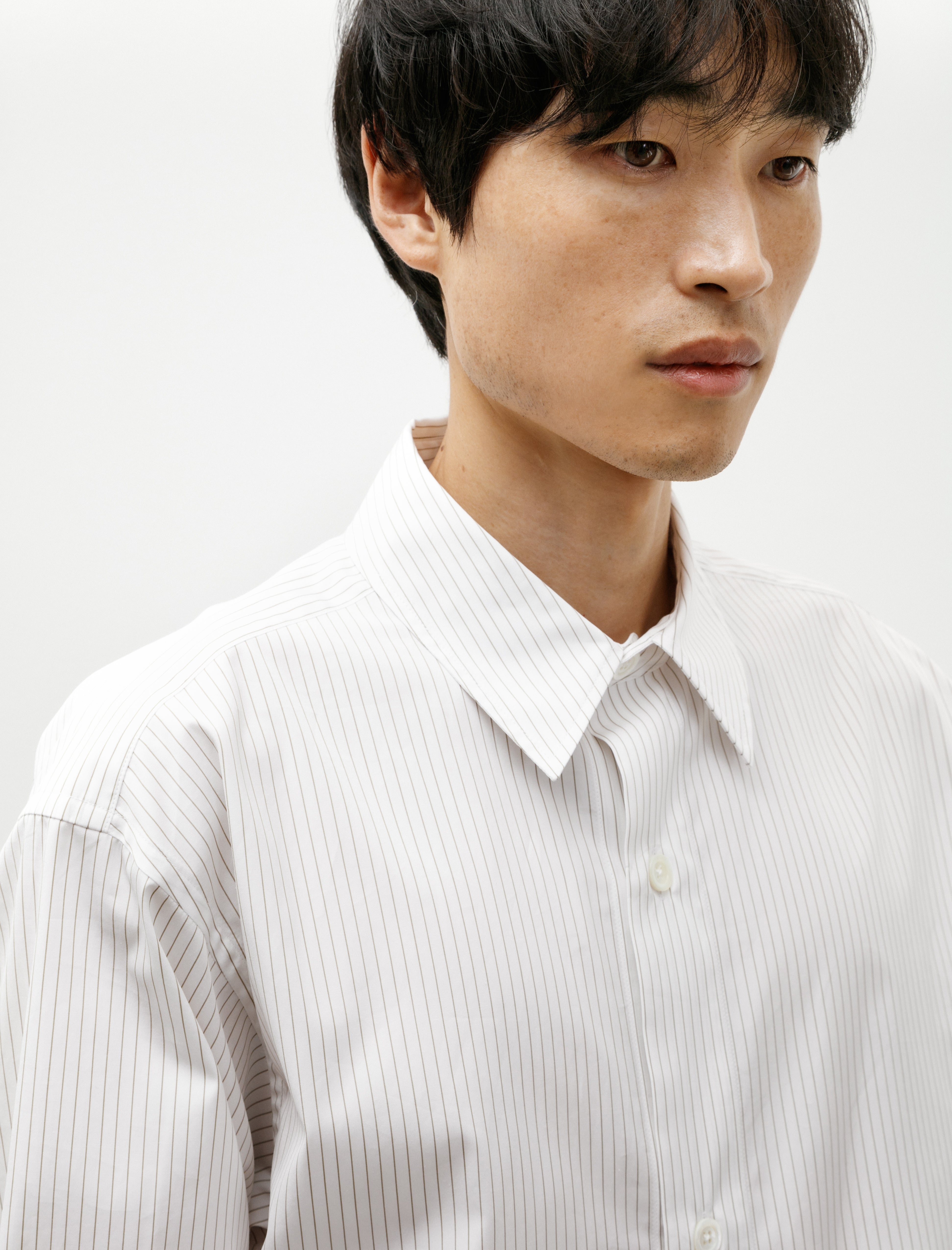 Margaret Howell Relaxed Shirt Pencil Cotton Stripe White Olive