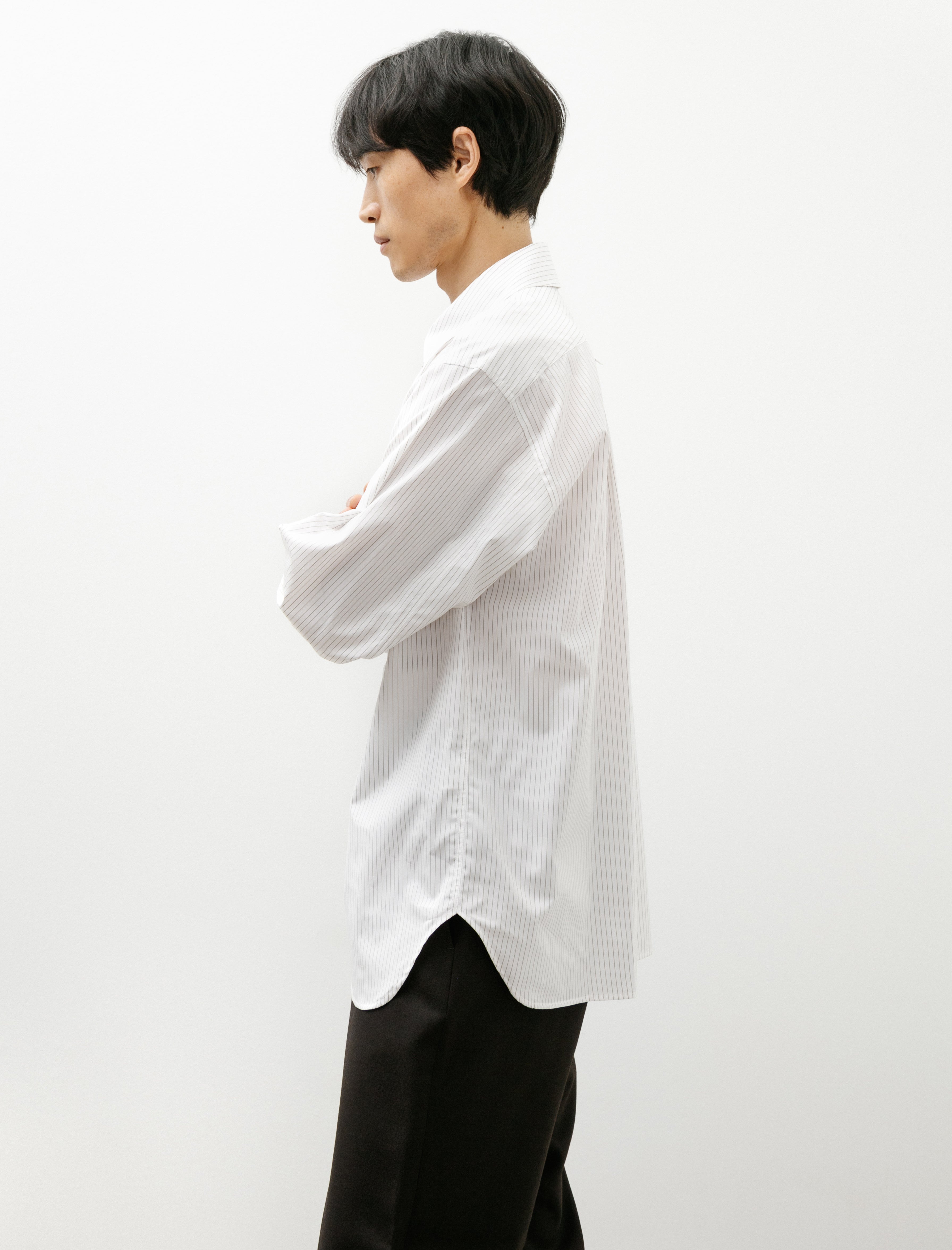 Margaret Howell Relaxed Shirt Pencil Cotton Stripe White Olive