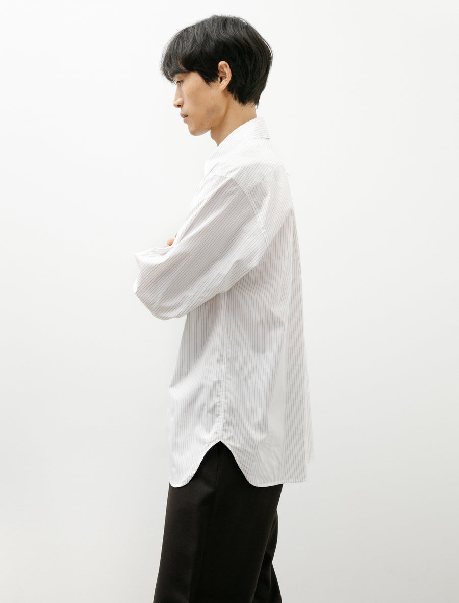 Relaxed Shirt Pencil Cotton Stripe White Olive - Image 3