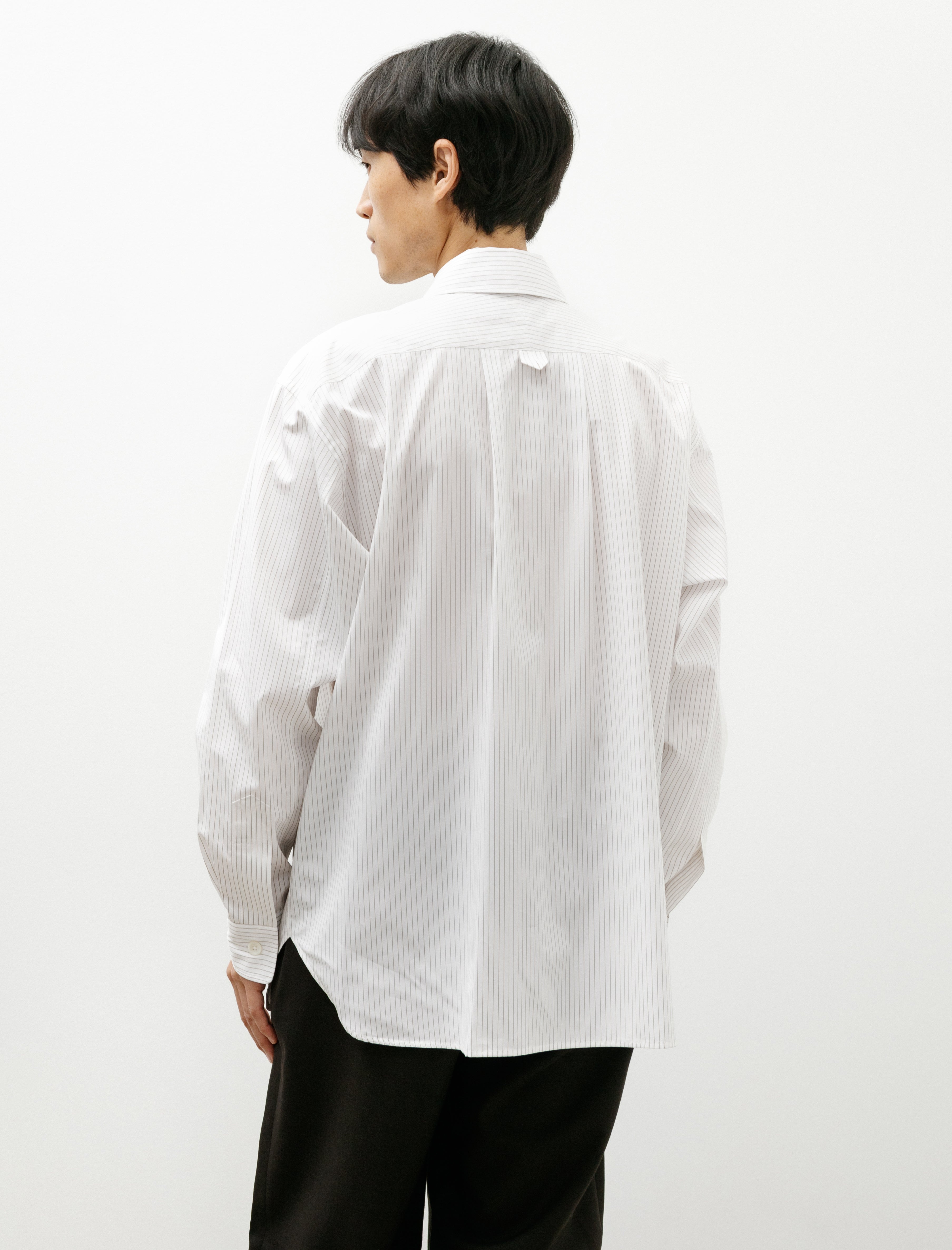 Margaret Howell Relaxed Shirt Pencil Cotton Stripe White Olive