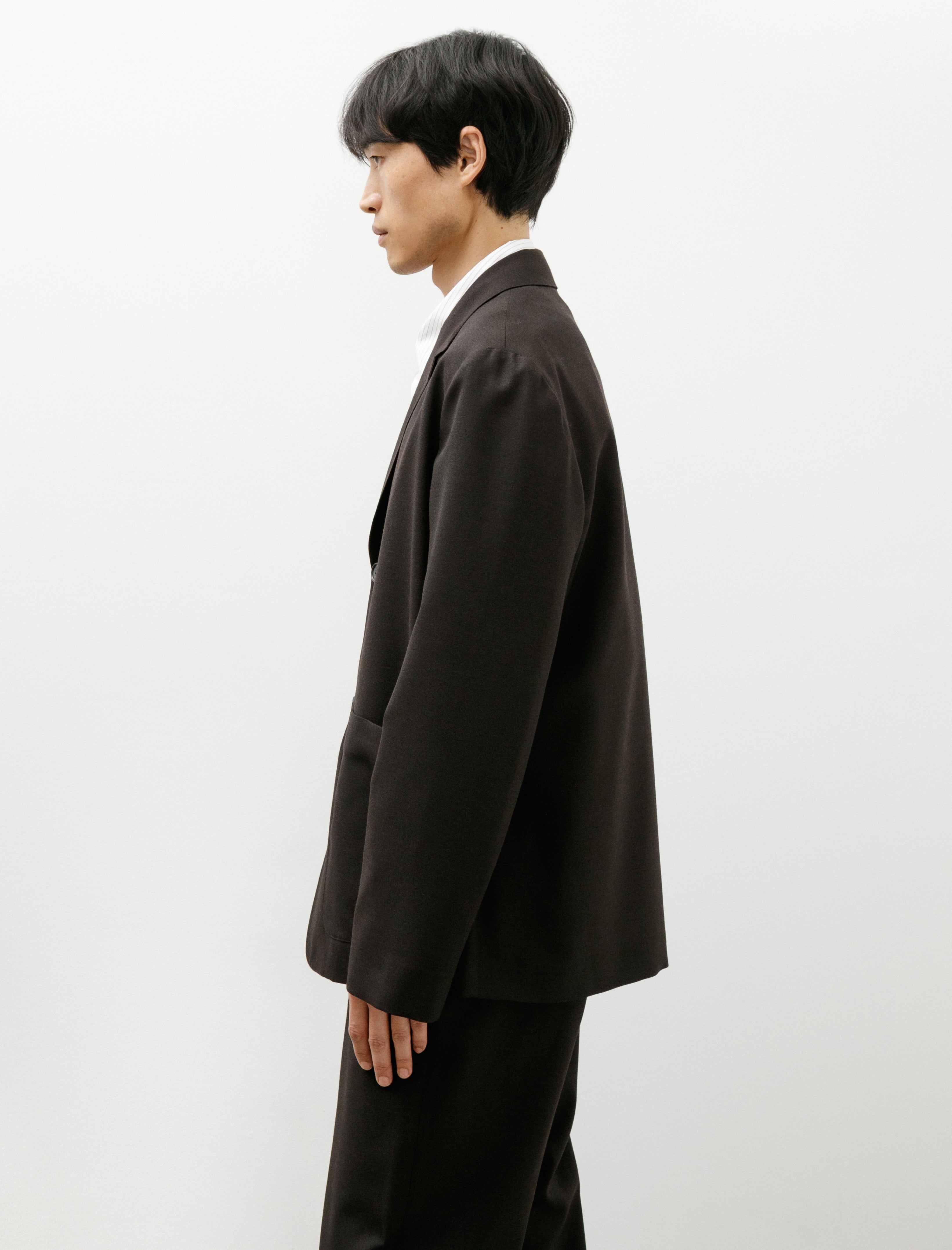 Margaret Howell Patch Pocket Blazer Yarn Dye Wool Plainweave Ebony