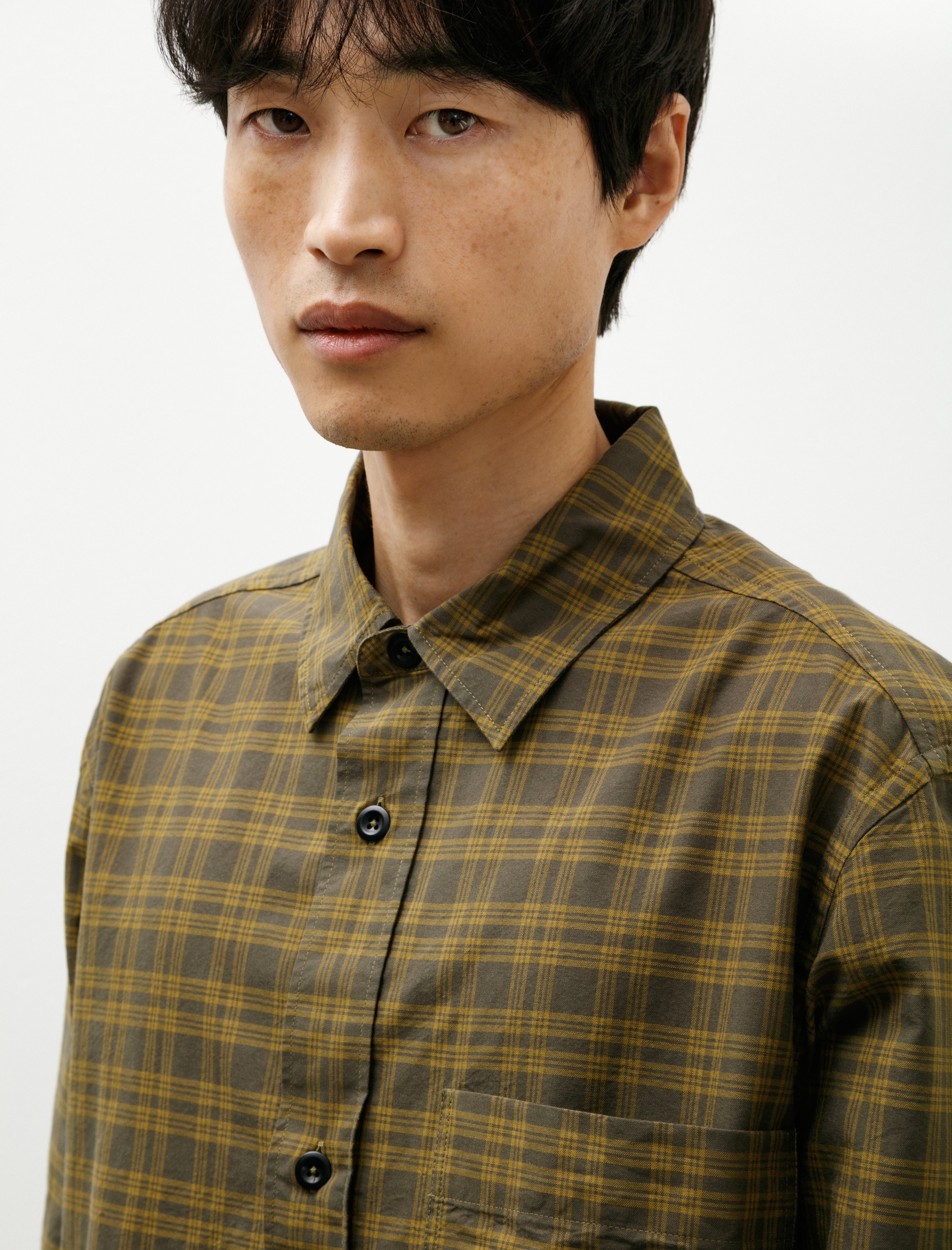 MHL Basic Shirt Tonal Cotton Check Khaki Cumin