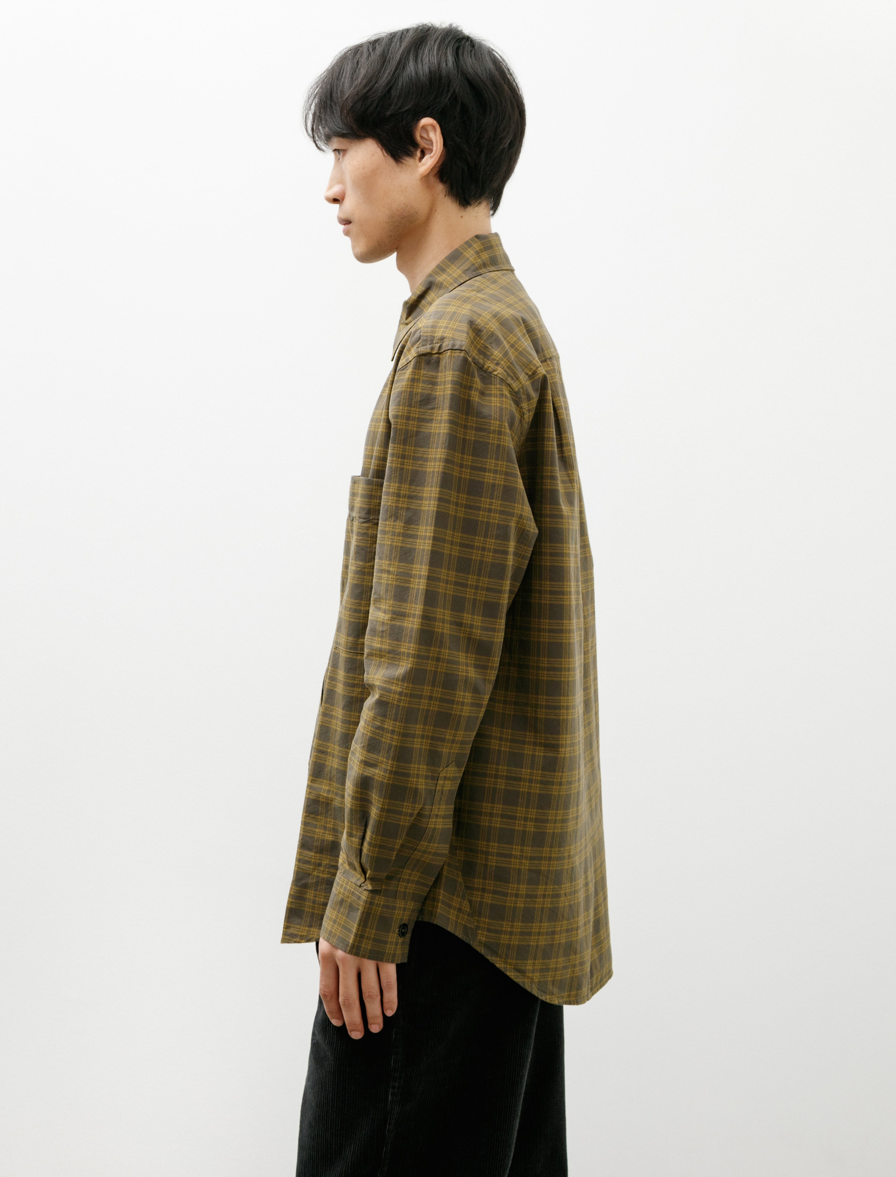 MHL Basic Shirt Tonal Cotton Check Khaki Cumin