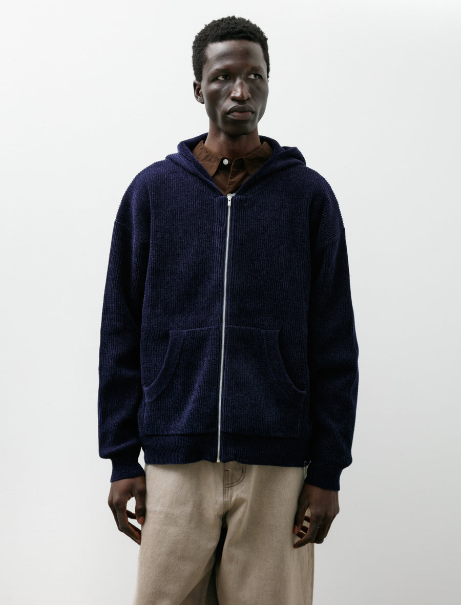 Cordy Knit Zip Hoodie Navy - Image 1