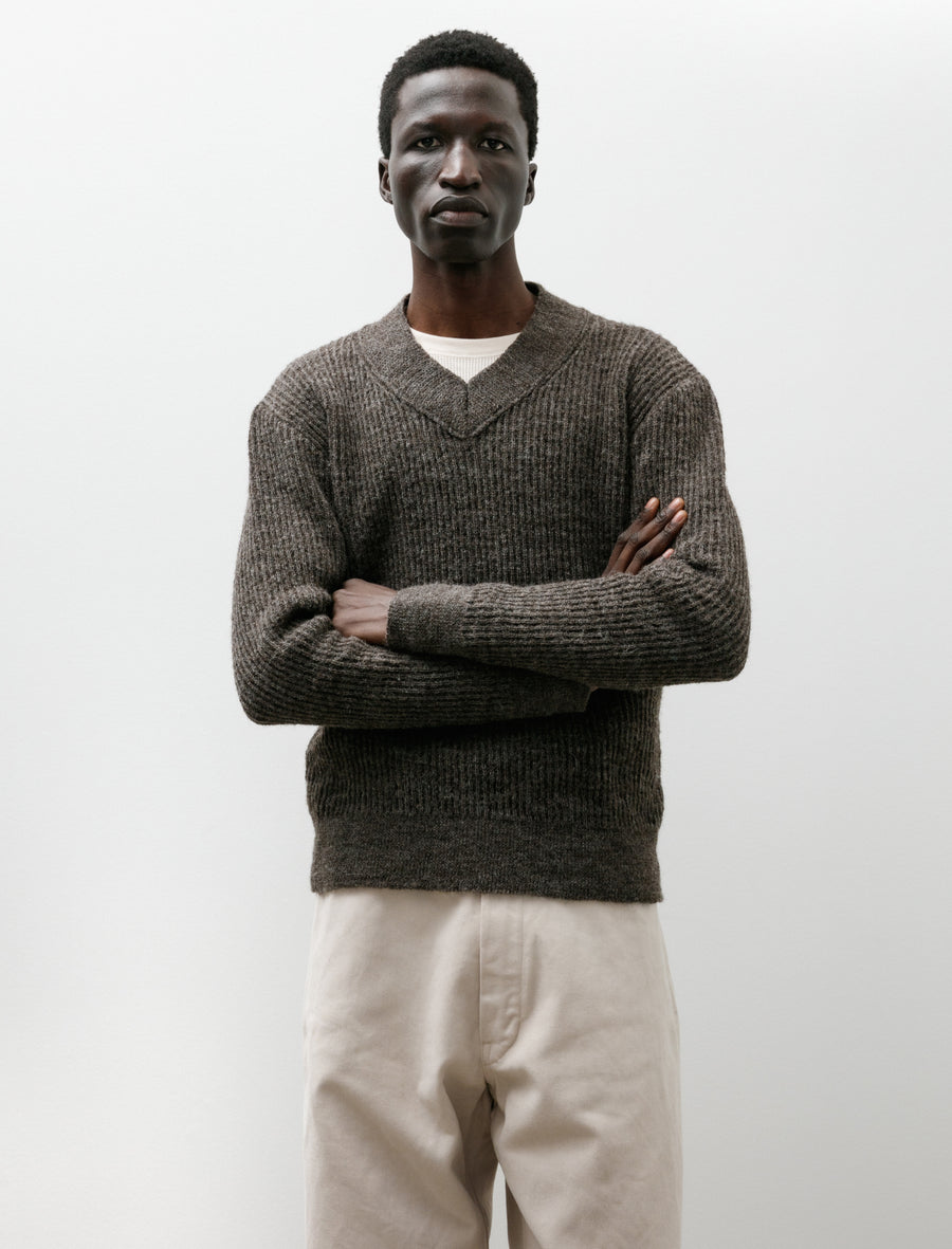 Tucked Wide V-Neck Sweater Dark Brown - Image 1