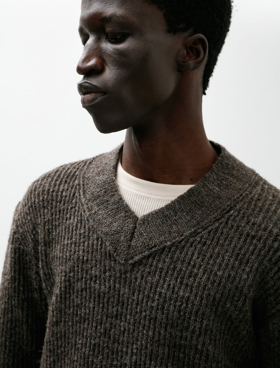 Tucked Wide V-Neck Sweater Dark Brown - Image 4