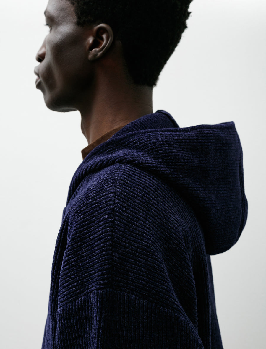 Cordy Knit Zip Hoodie Navy - Image 4