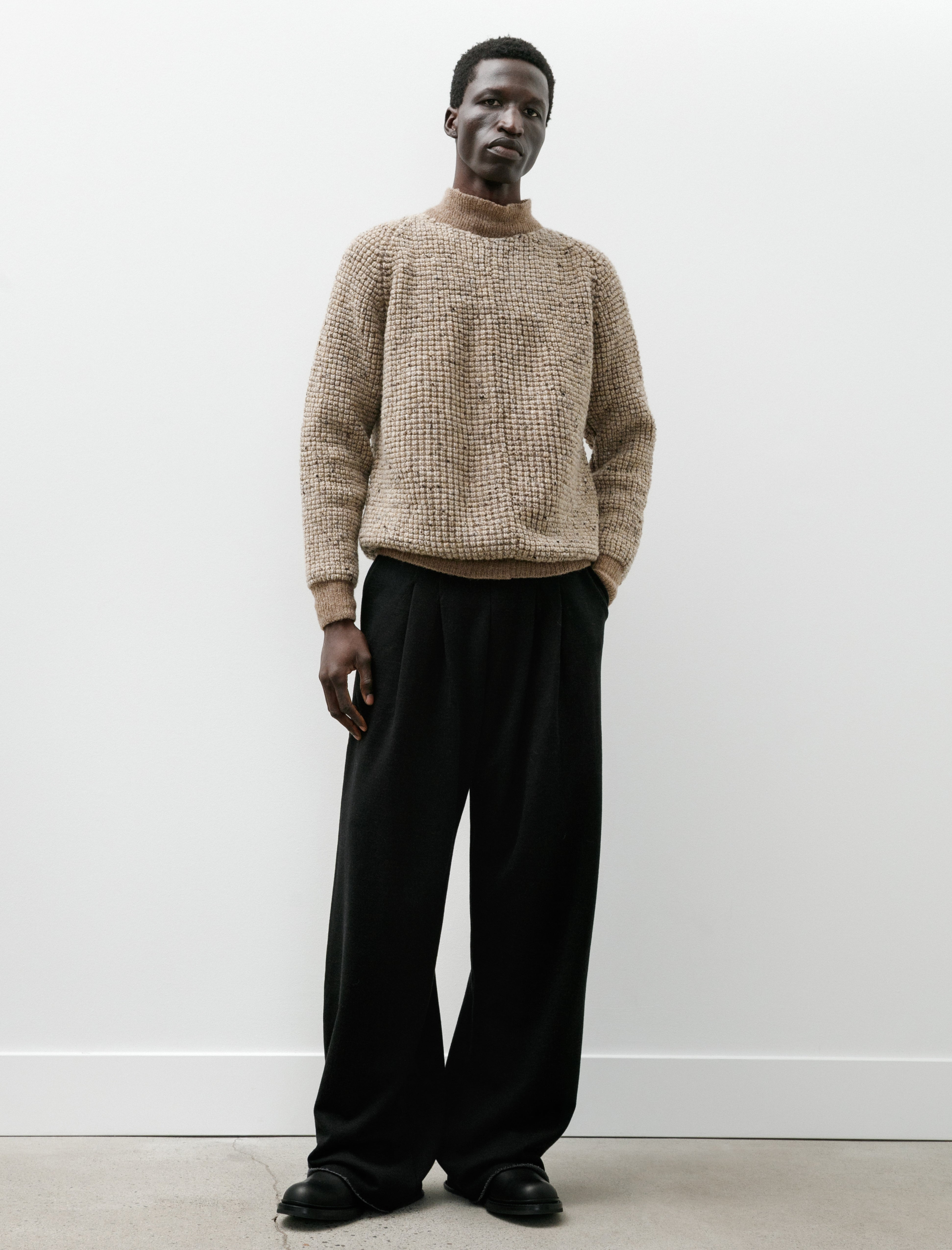 Cecile Tulkens Wide Pleat Trousers Loopback Black Grey