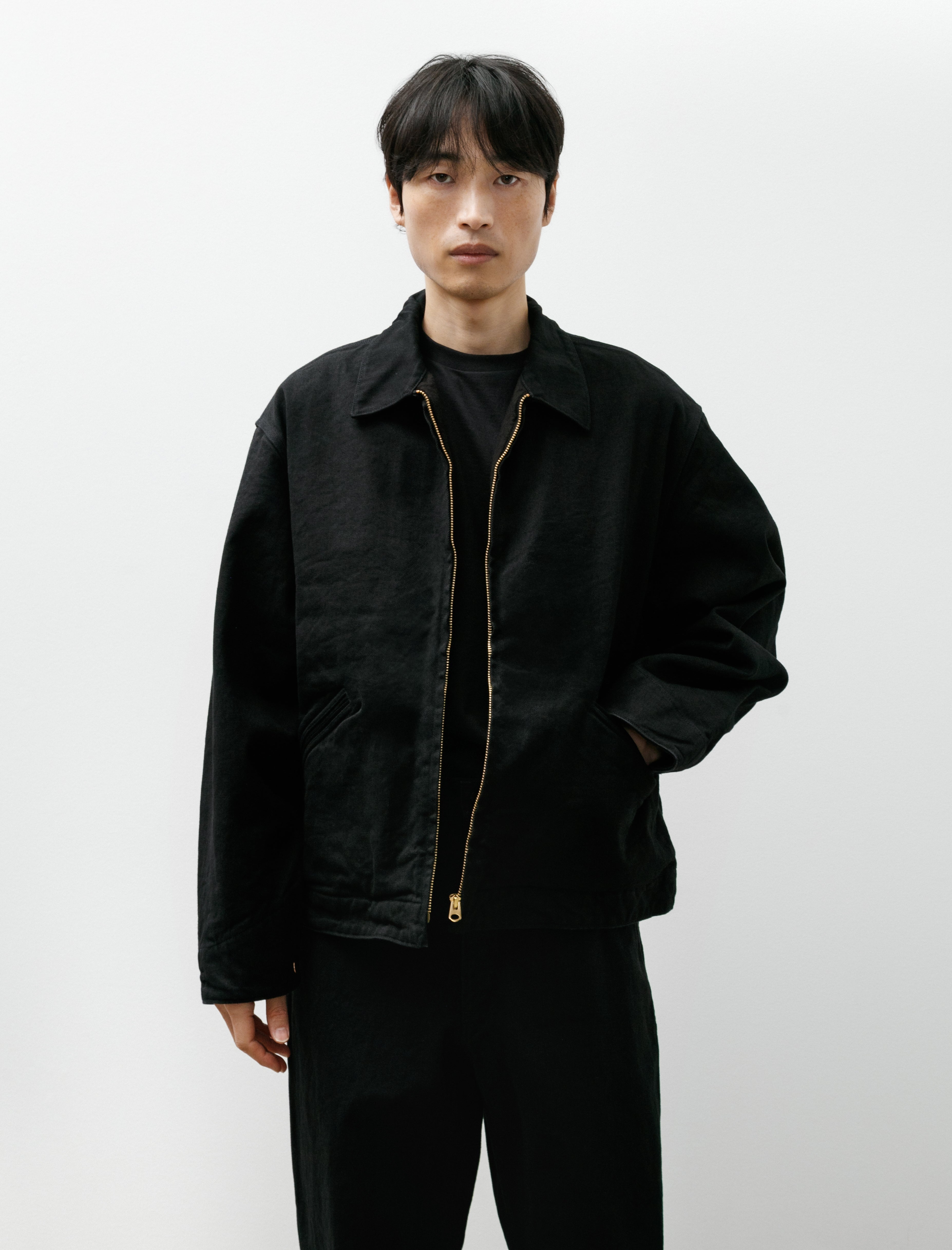 Comoli Black Denim Zip Short Jacket