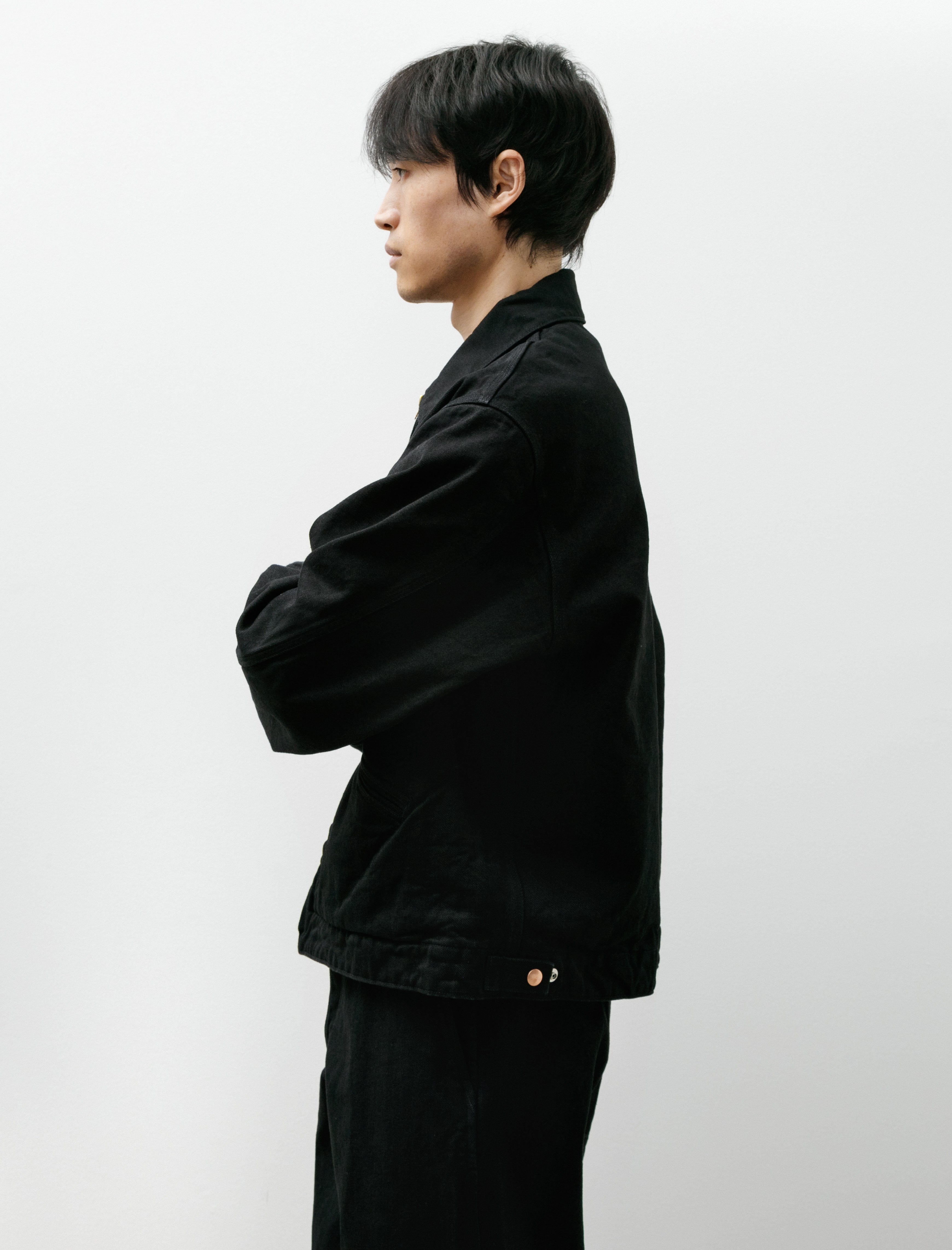 Comoli Black Denim Zip Short Jacket